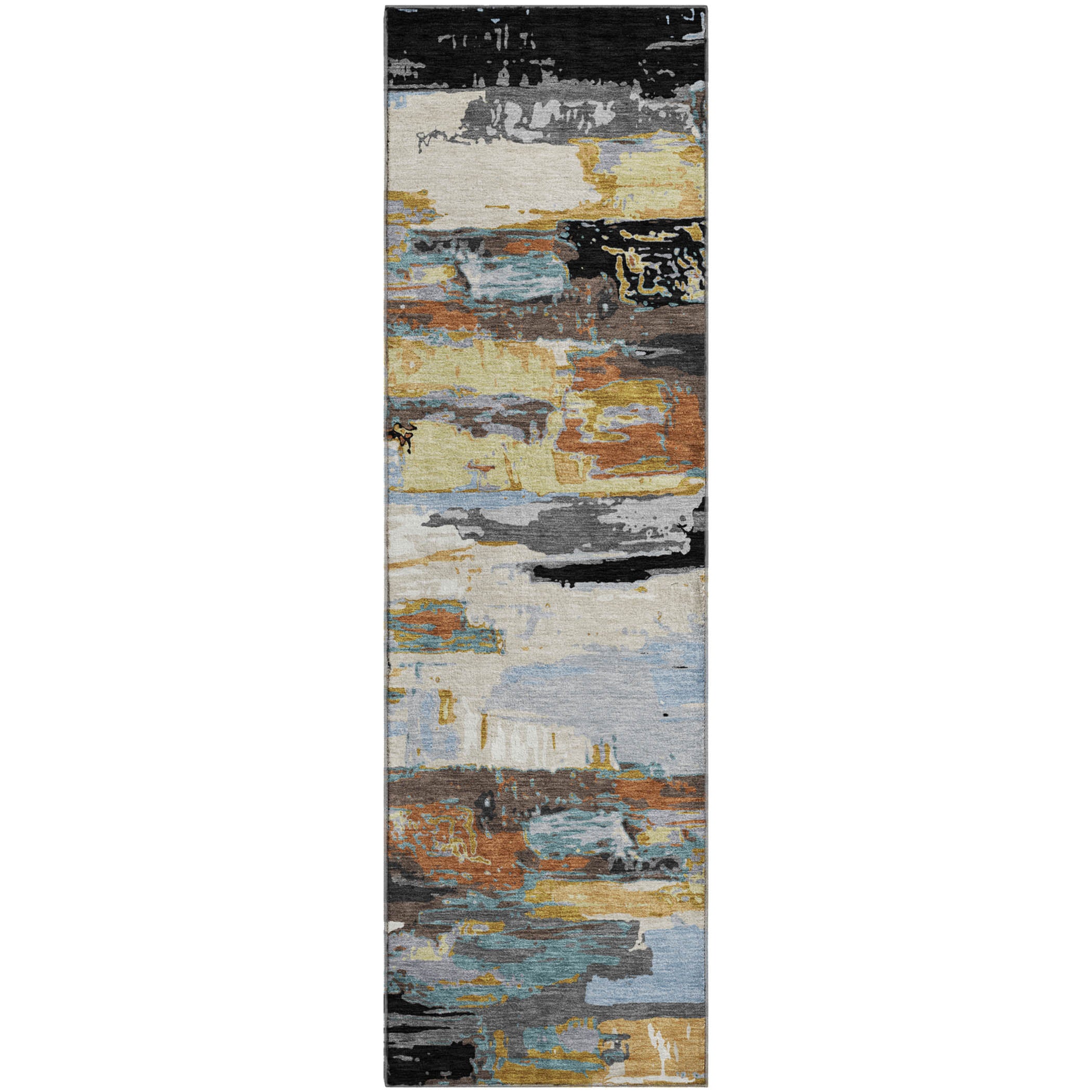 Cusco Machine Washable Transitional Black Rug 2'3" x 7'6" #shape_Runner