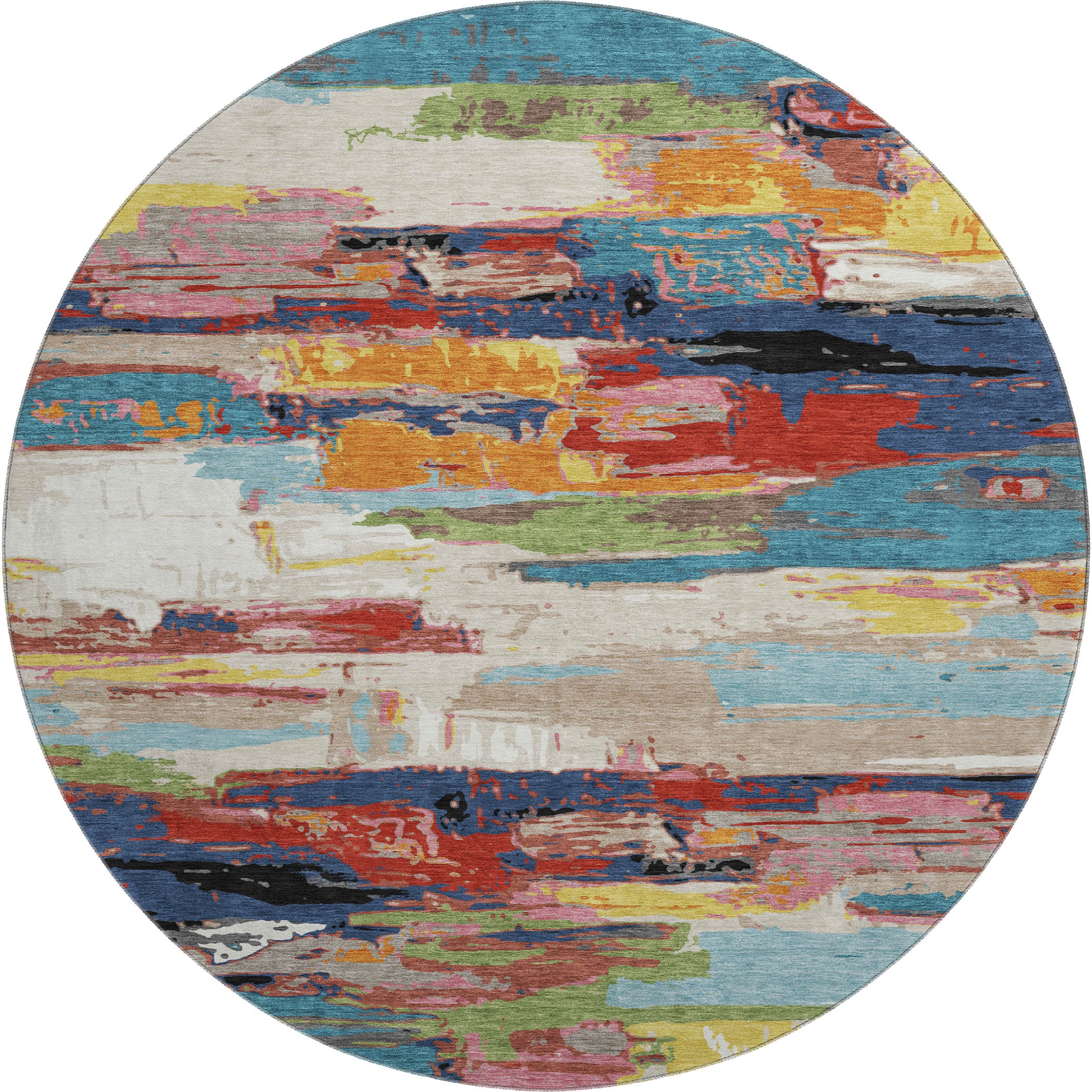 Cusco Machine Washable Transitional Denim Blue Rug 8' x 8' #shape_Round