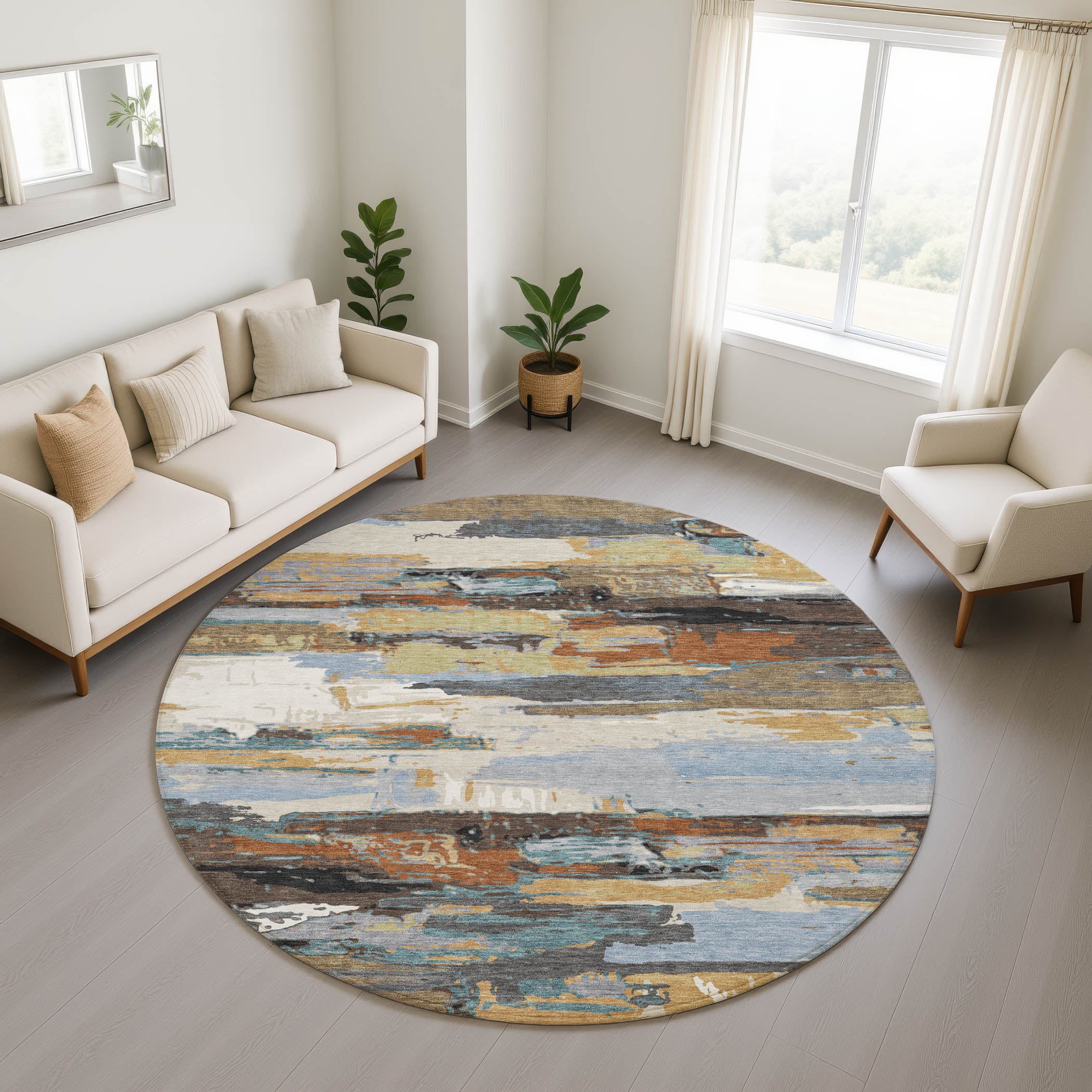 Cusco Machine Washable Transitional Mocha Brown Rug 8' x 8' #shape_Round