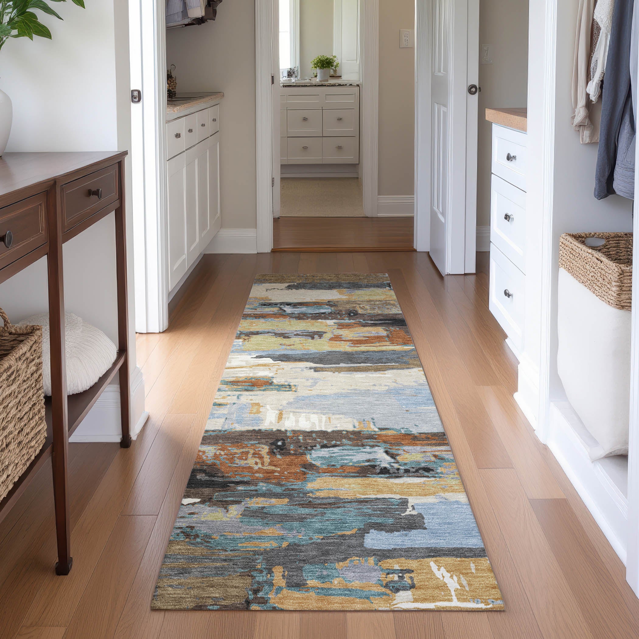 Cusco Machine Washable Transitional Mocha Brown Rug 2'3" x 7'6" #shape_Runner