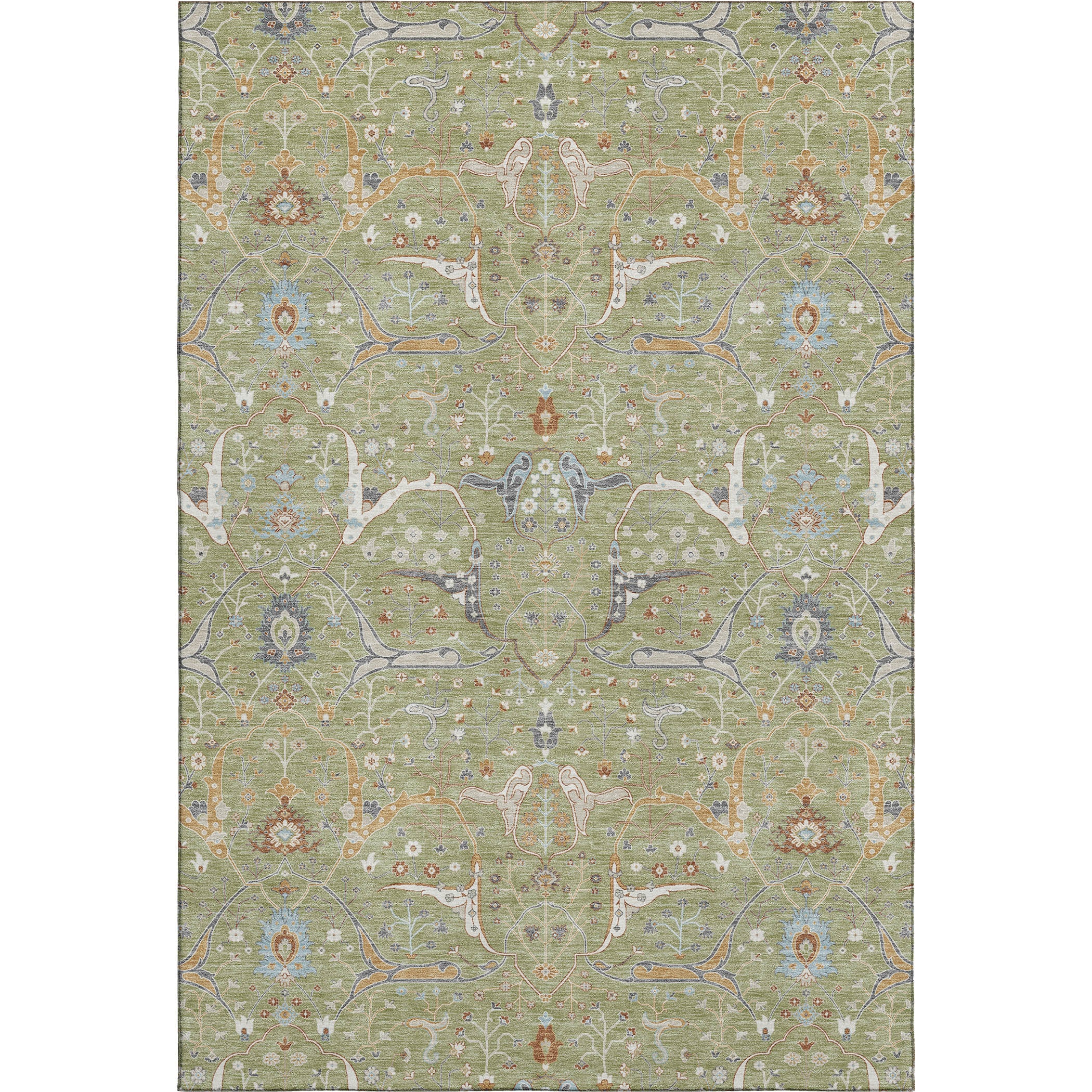 Porto Machine Washable Traditional Aloe Green Rug 2'6" x 3'10" #shape_Rectangle