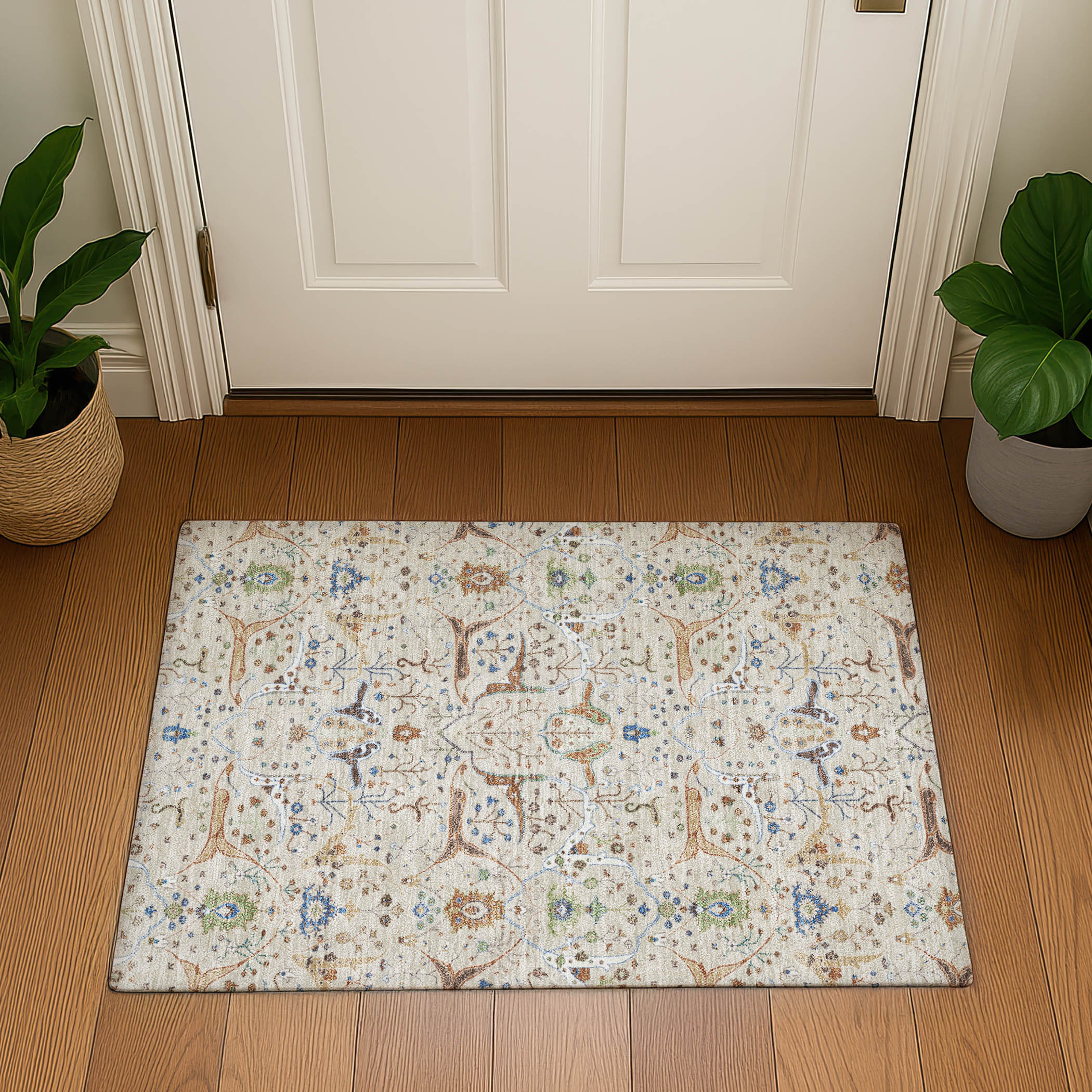 Porto Machine Washable Traditional Beige Brown Rug 1'8" x 2'6" #shape_Rectangle