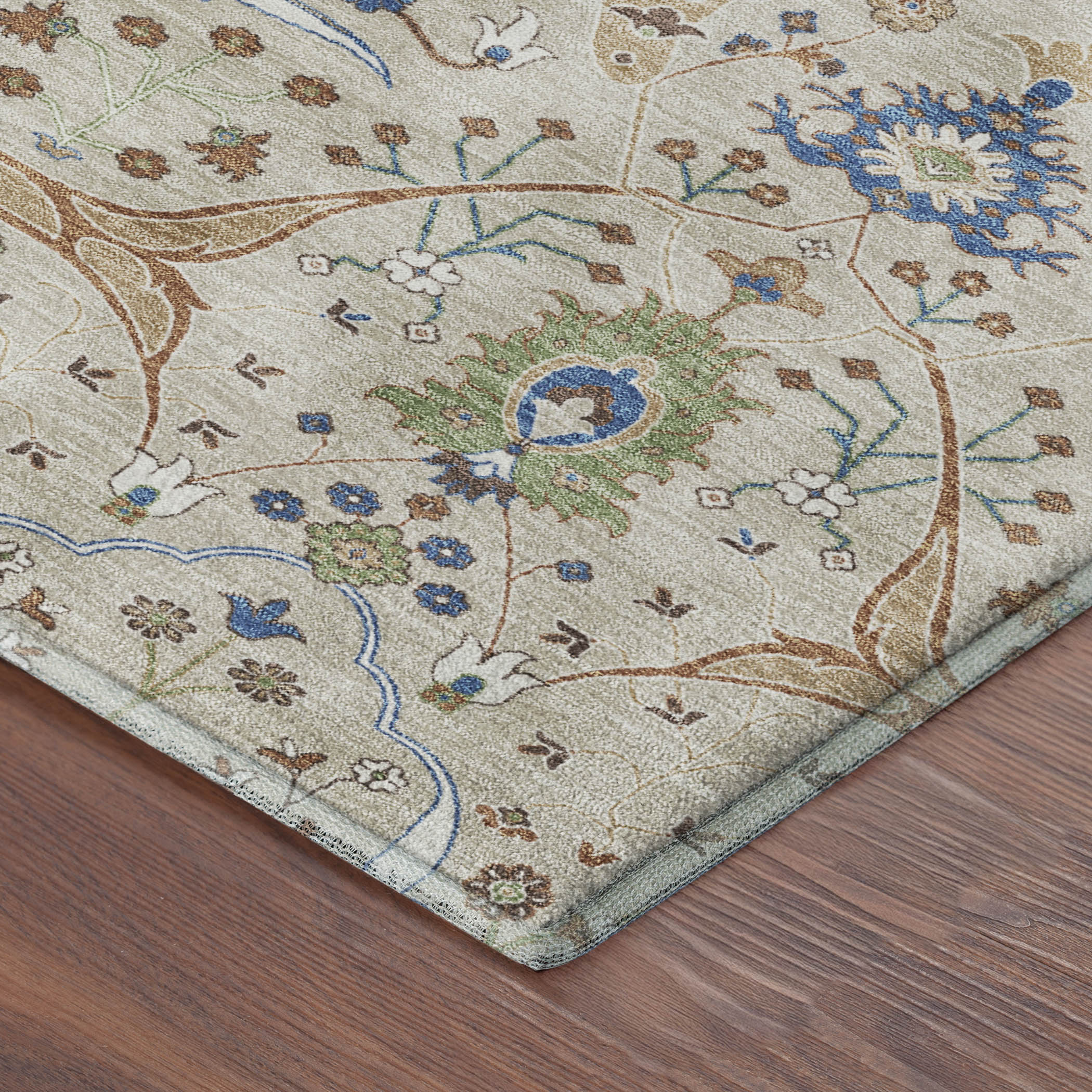 Porto Machine Washable Traditional Beige Brown Rug 1'8" x 2'6" #shape_Rectangle