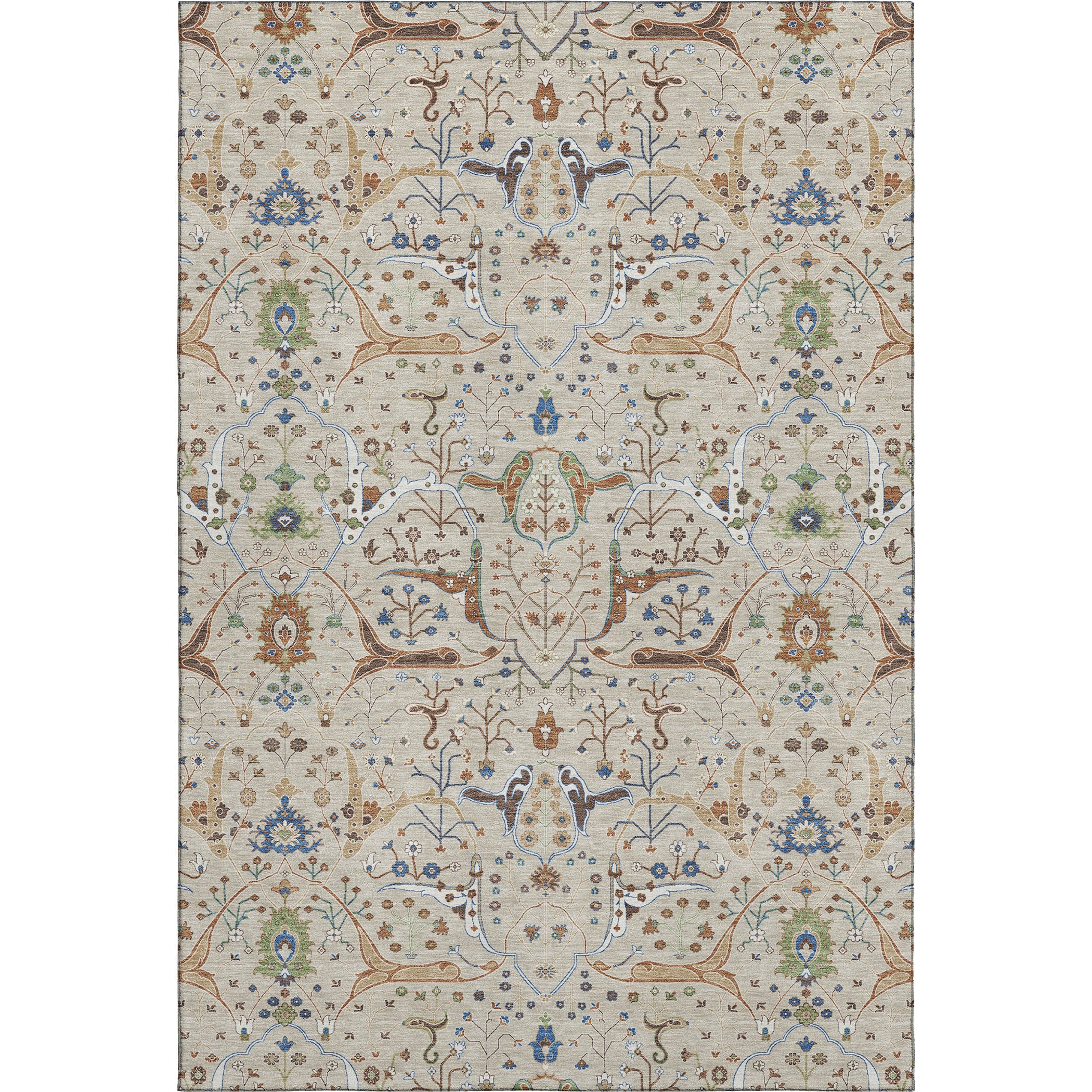 Porto Machine Washable Traditional Beige Brown Rug 2'6" x 3'10" #shape_Rectangle