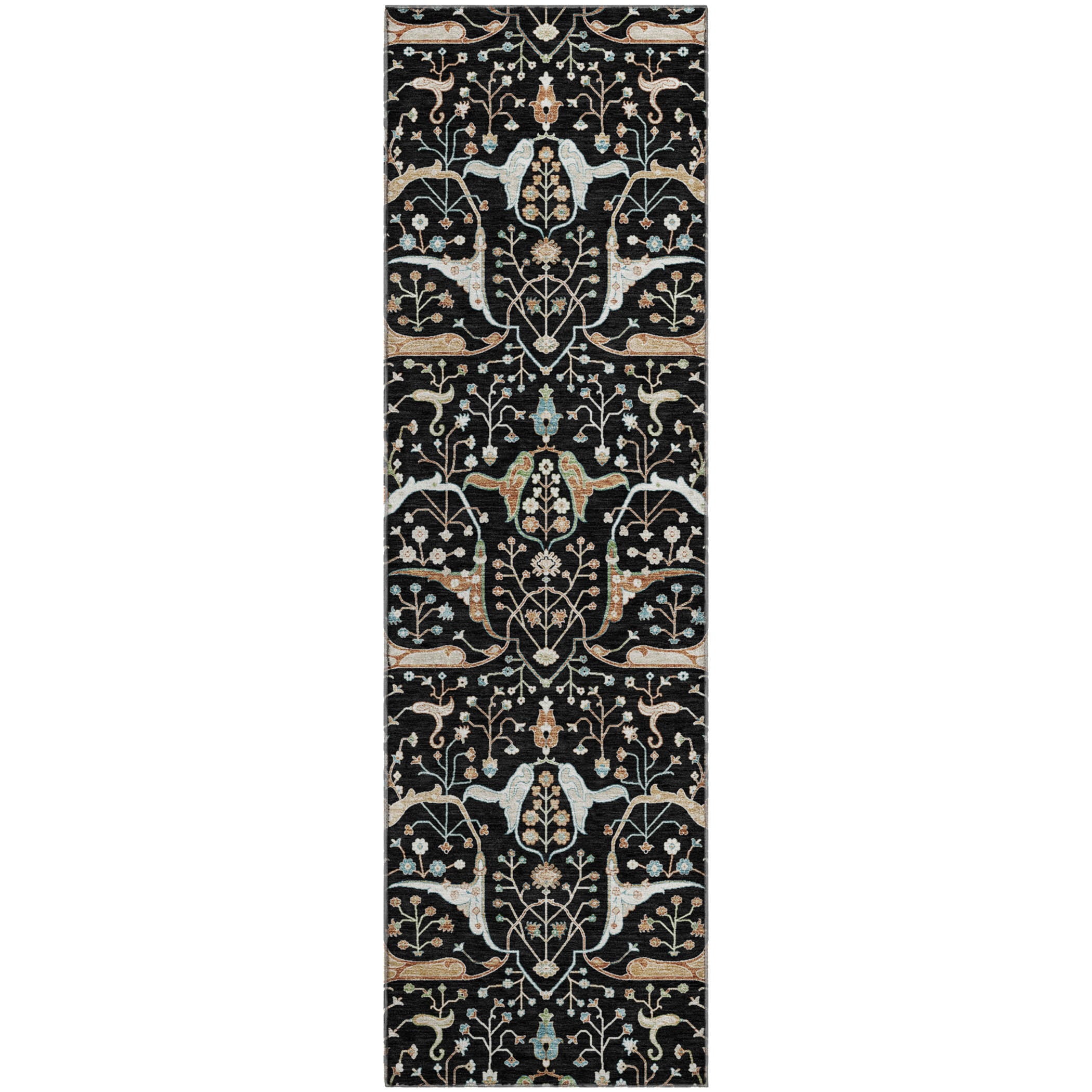 Porto Machine Washable Traditional Black Rug 2'3" x 7'6" #shape_Runner