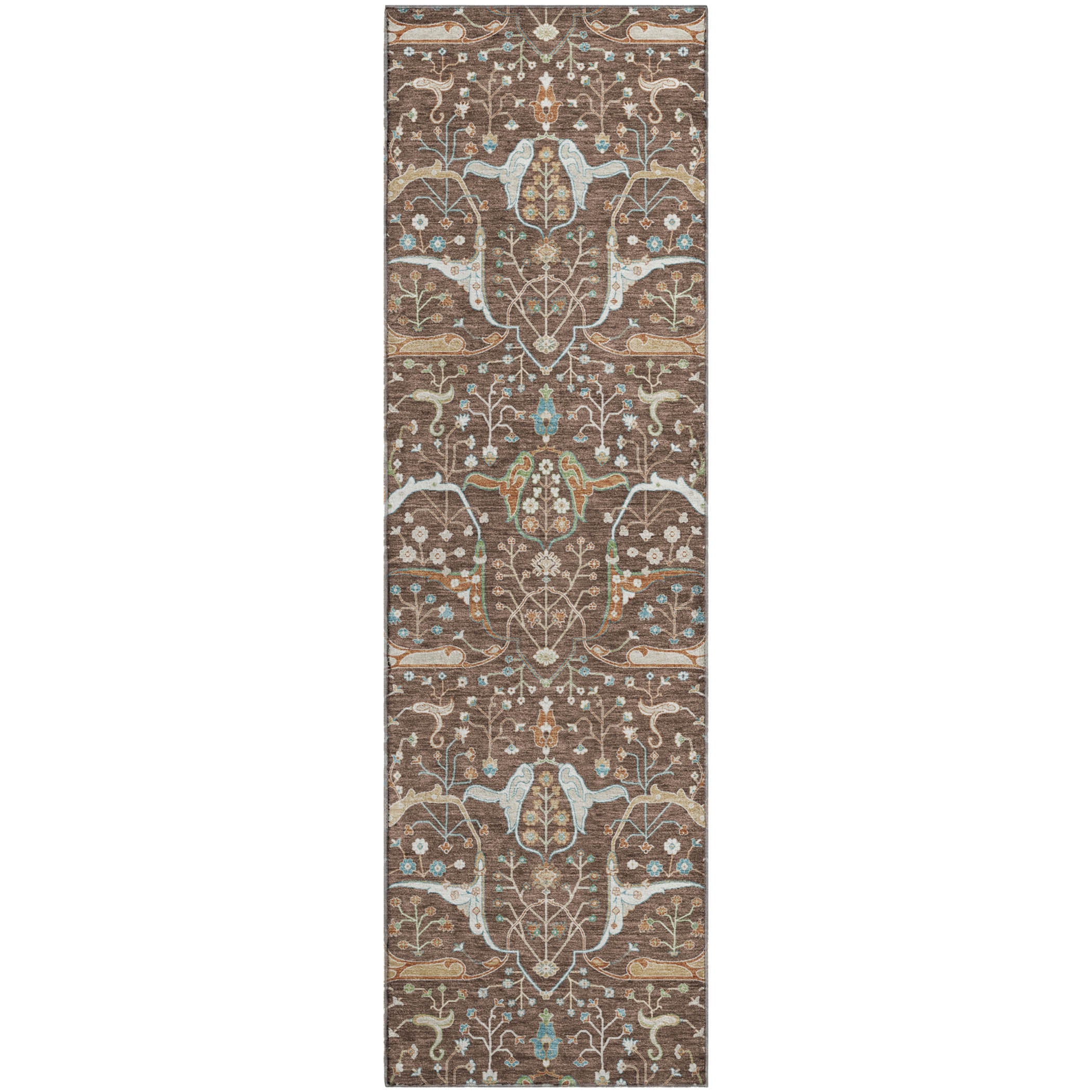 Porto Machine Washable Traditional Brown Rug 2'3" x 7'6" #shape_Runner