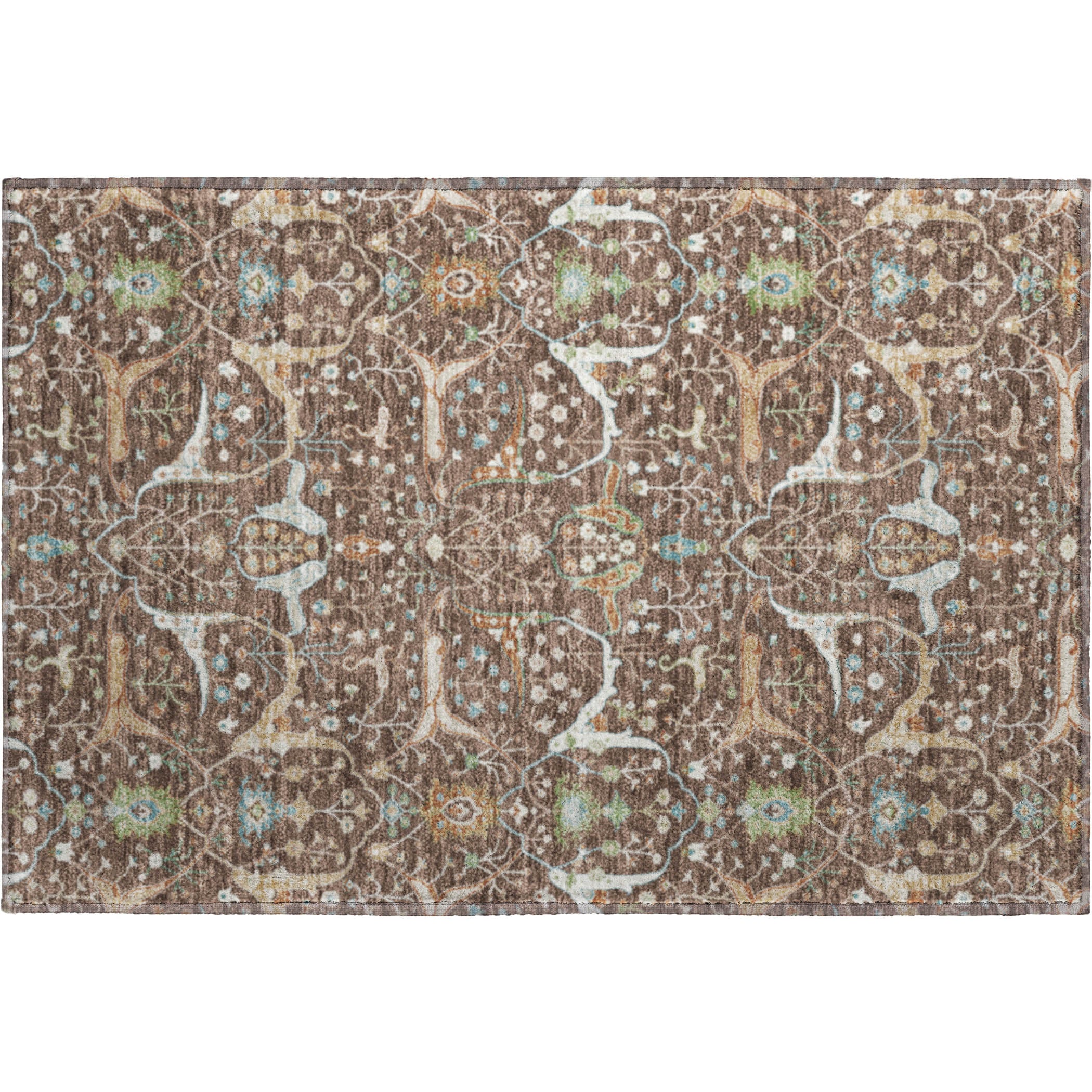 Porto Machine Washable Traditional Brown Rug 1'8" x 2'6" #shape_Rectangle