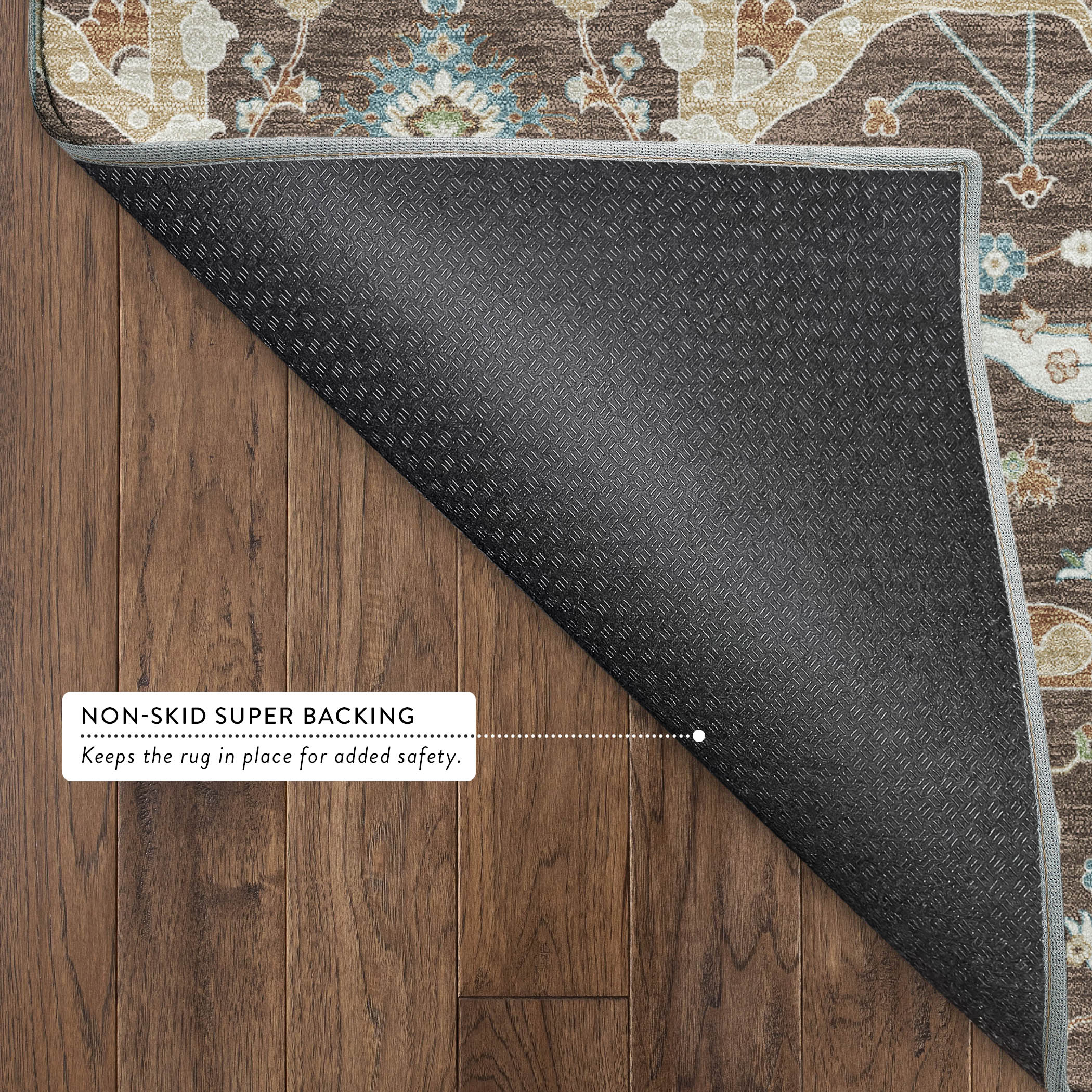 Porto Machine Washable Traditional Brown Rug 1'8" x 2'6" #shape_Rectangle