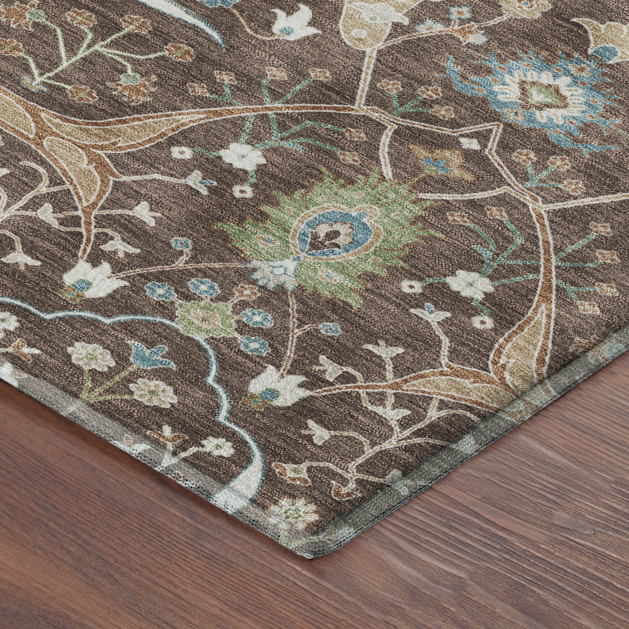 Porto Machine Washable Traditional Brown Rug 1'8" x 2'6" #shape_Rectangle