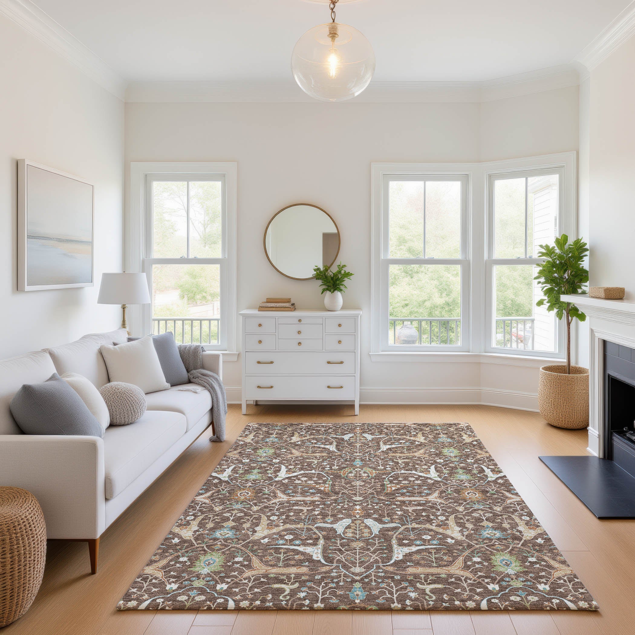 Porto Machine Washable Traditional Brown Rug 2'6" x 3'10" #shape_Rectangle