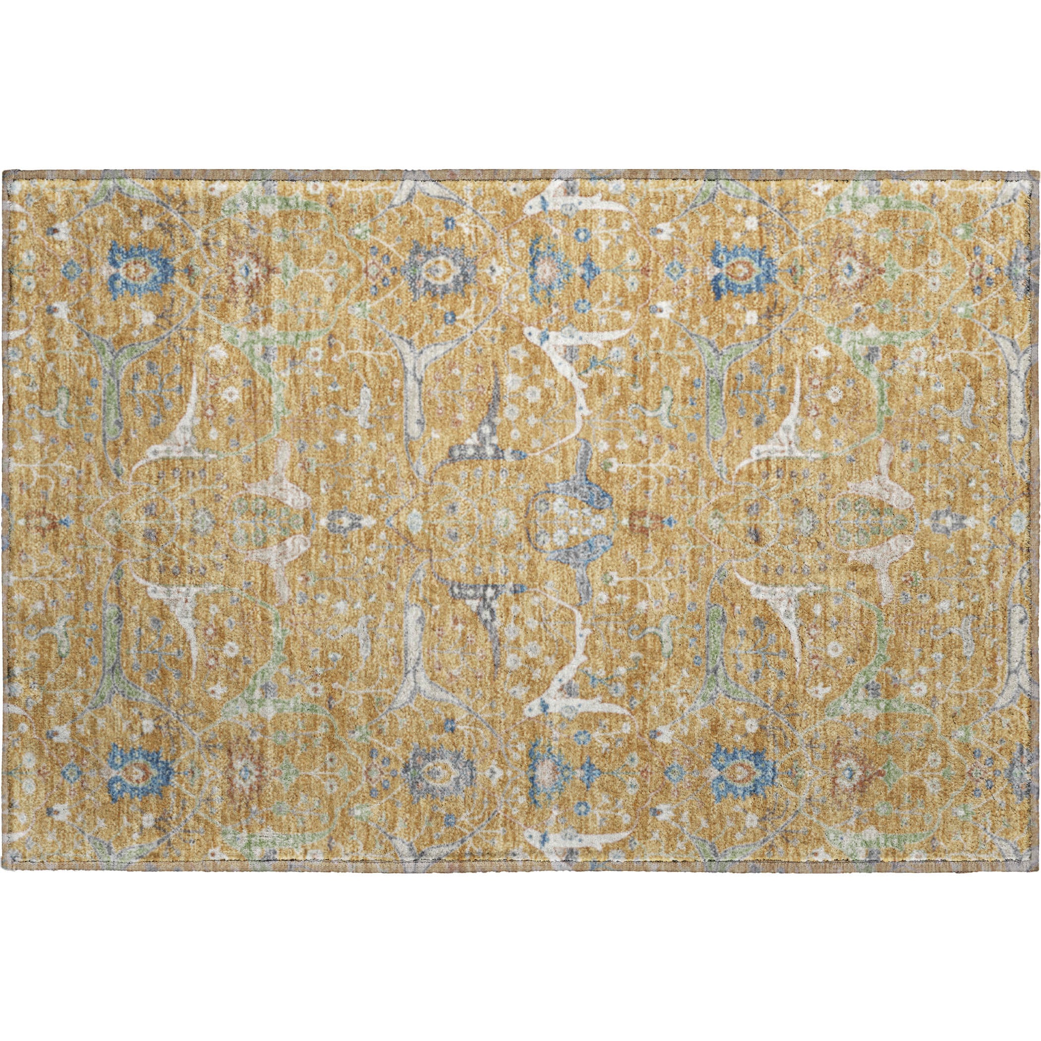 Porto Machine Washable Traditional Gold Rug 1'8" x 2'6" #shape_Rectangle