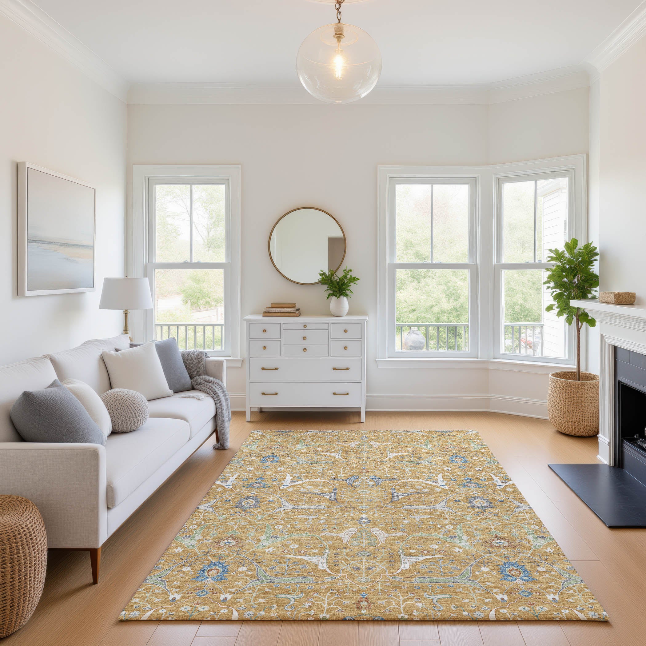 Porto Machine Washable Traditional Gold Rug 2'6" x 3'10" #shape_Rectangle
