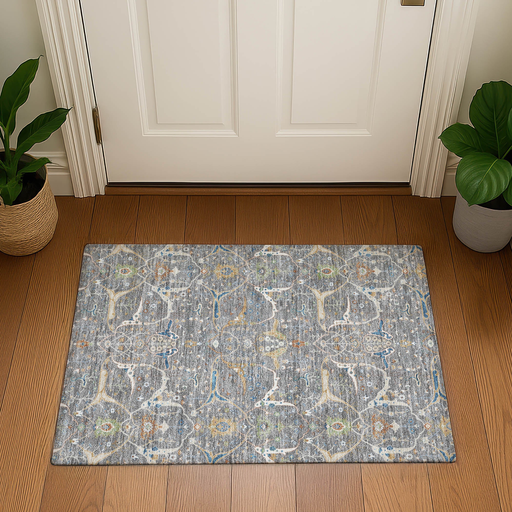 Porto Machine Washable Traditional Gray Rug 1'8" x 2'6" #shape_Rectangle
