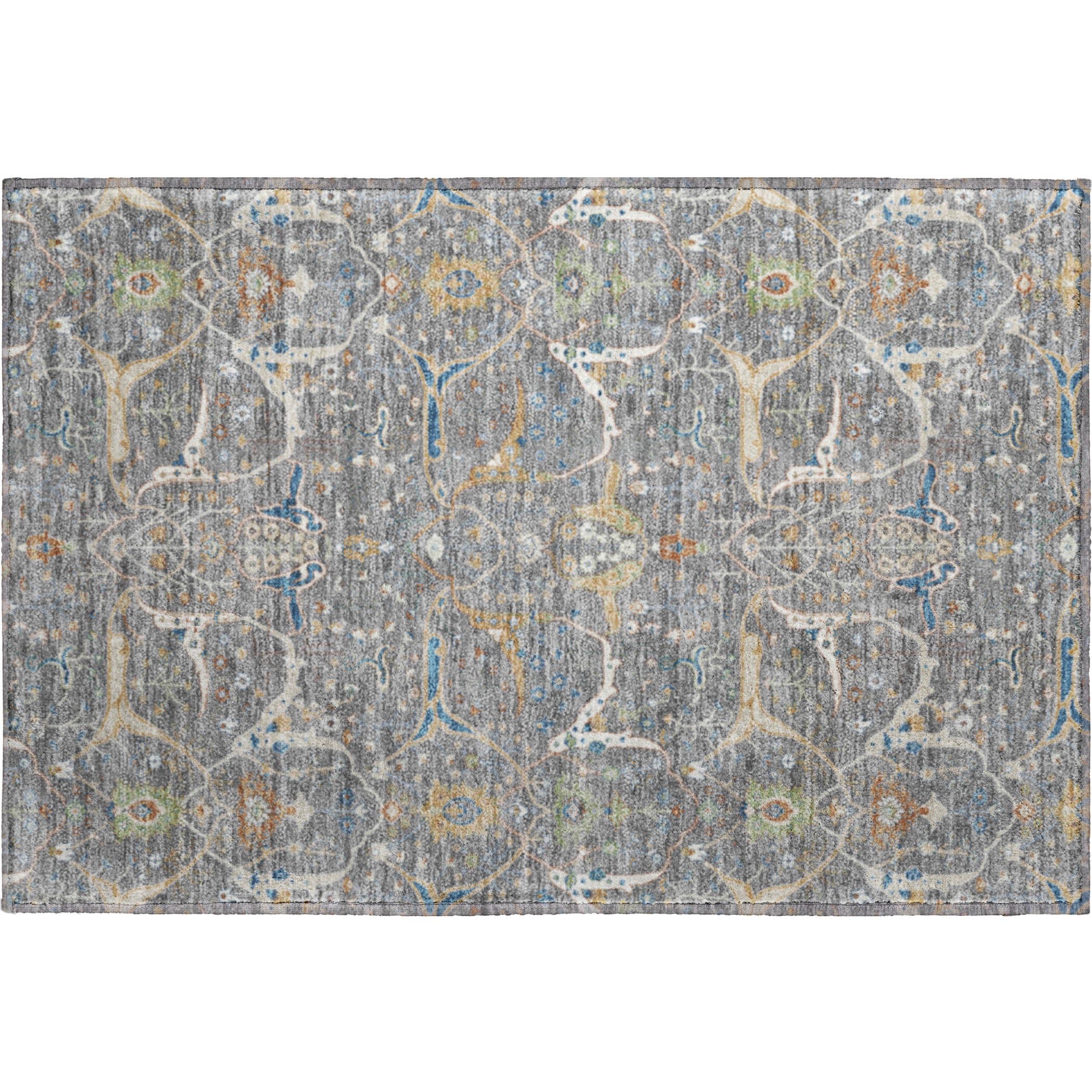 Porto Machine Washable Traditional Gray Rug 1'8" x 2'6" #shape_Rectangle