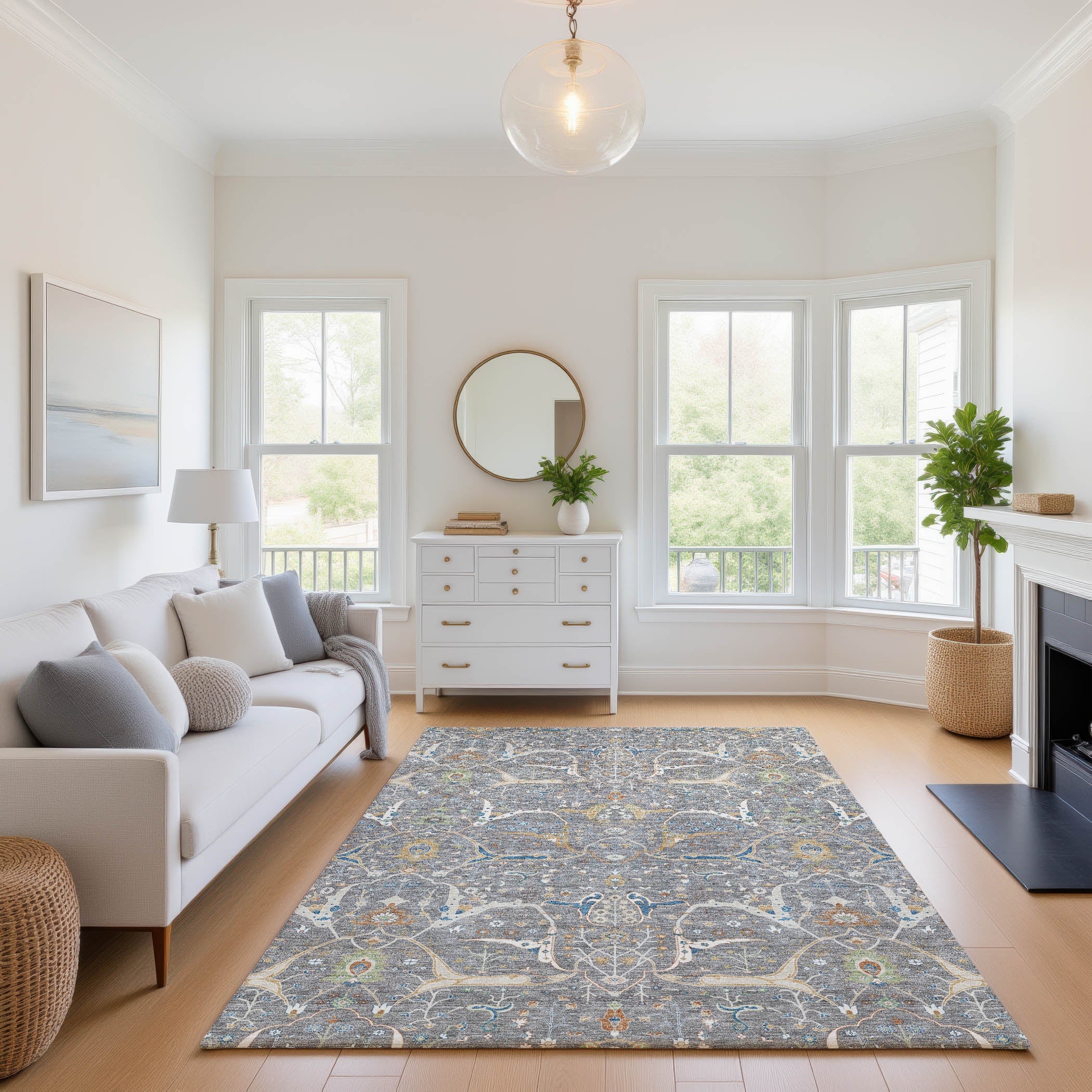 Porto Machine Washable Traditional Gray Rug 2'6" x 3'10" #shape_Rectangle