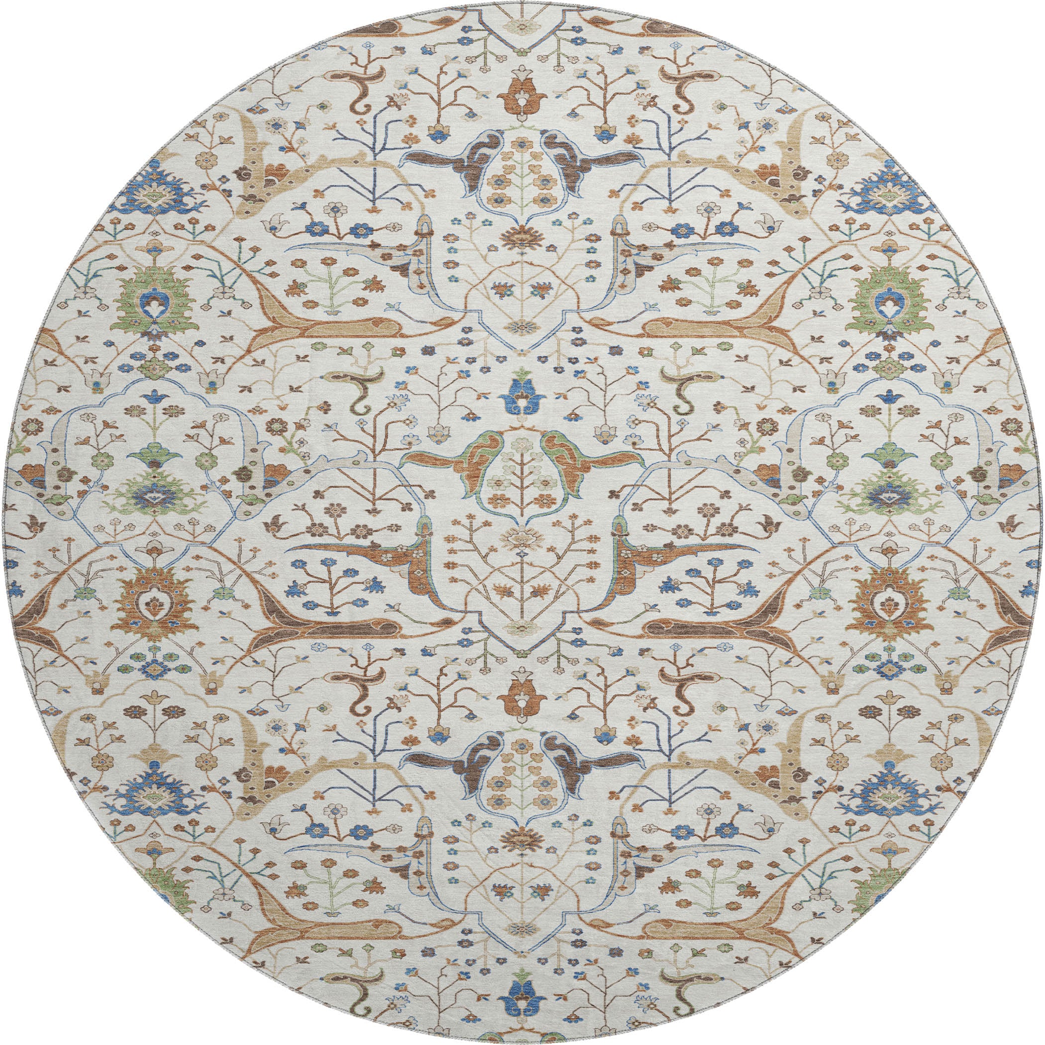 Porto Machine Washable Traditional Ivory Rug 8' x 8' #shape_Round