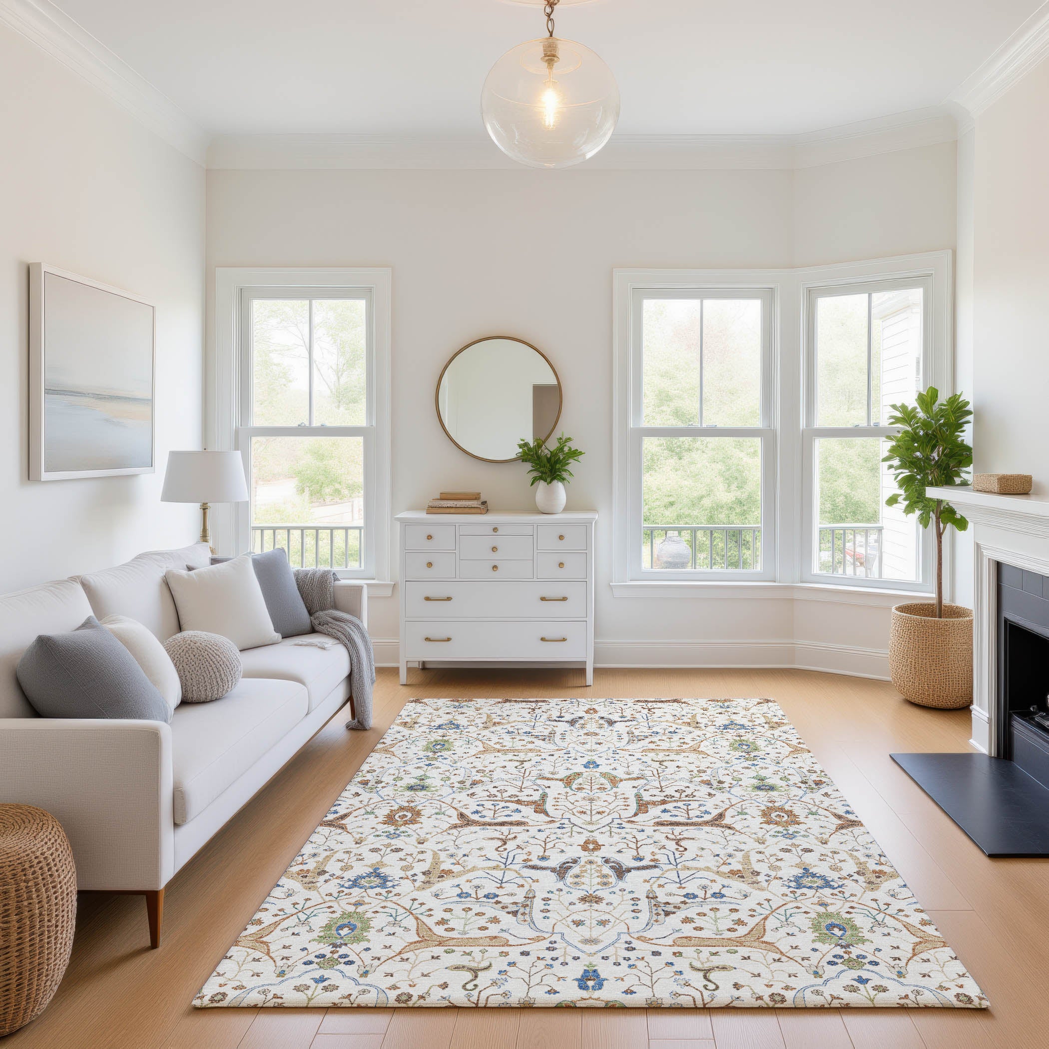 Porto Machine Washable Traditional Ivory Rug 2'6" x 3'10" #shape_Rectangle