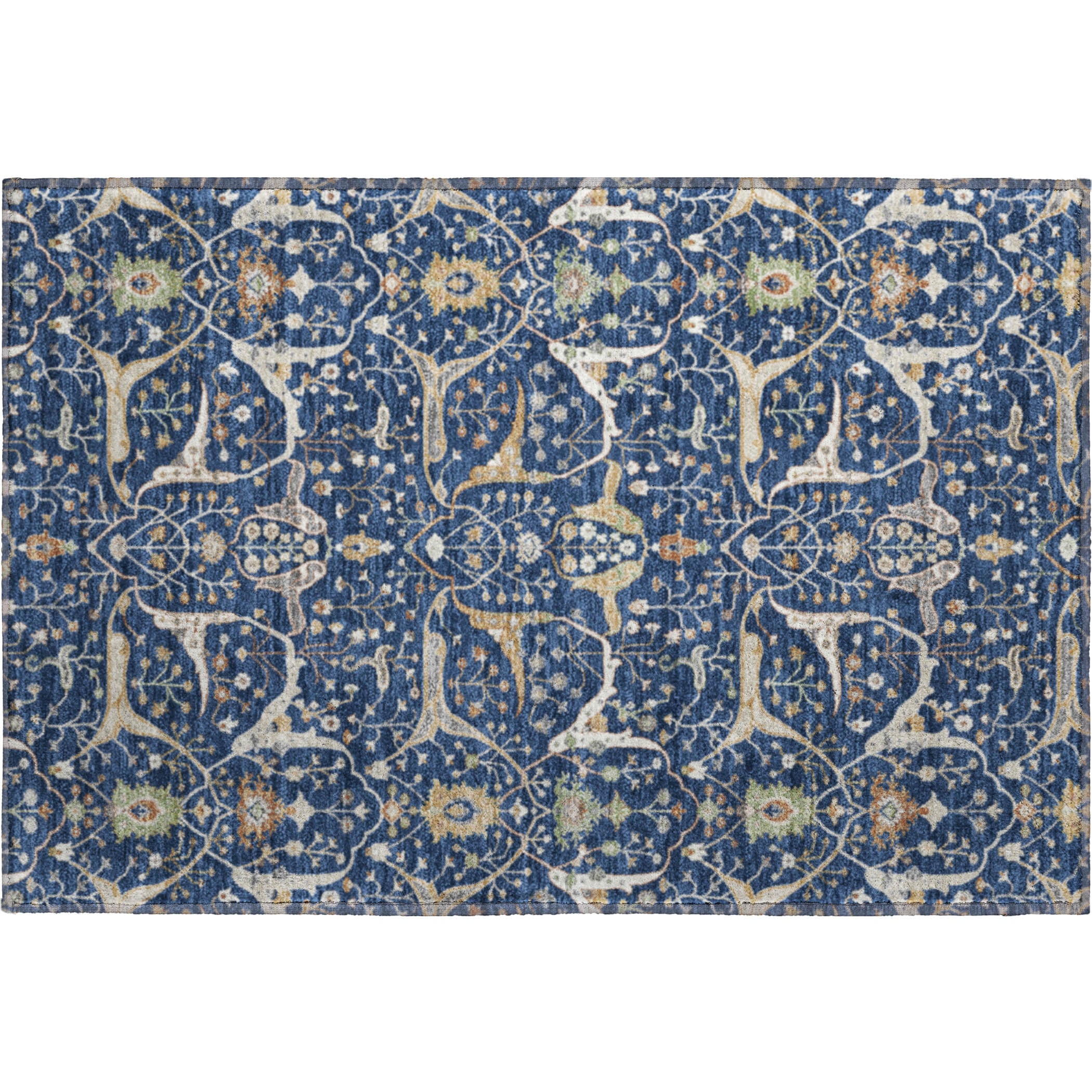 Porto Machine Washable Traditional Navy Blue Rug 1'8" x 2'6" #shape_Rectangle