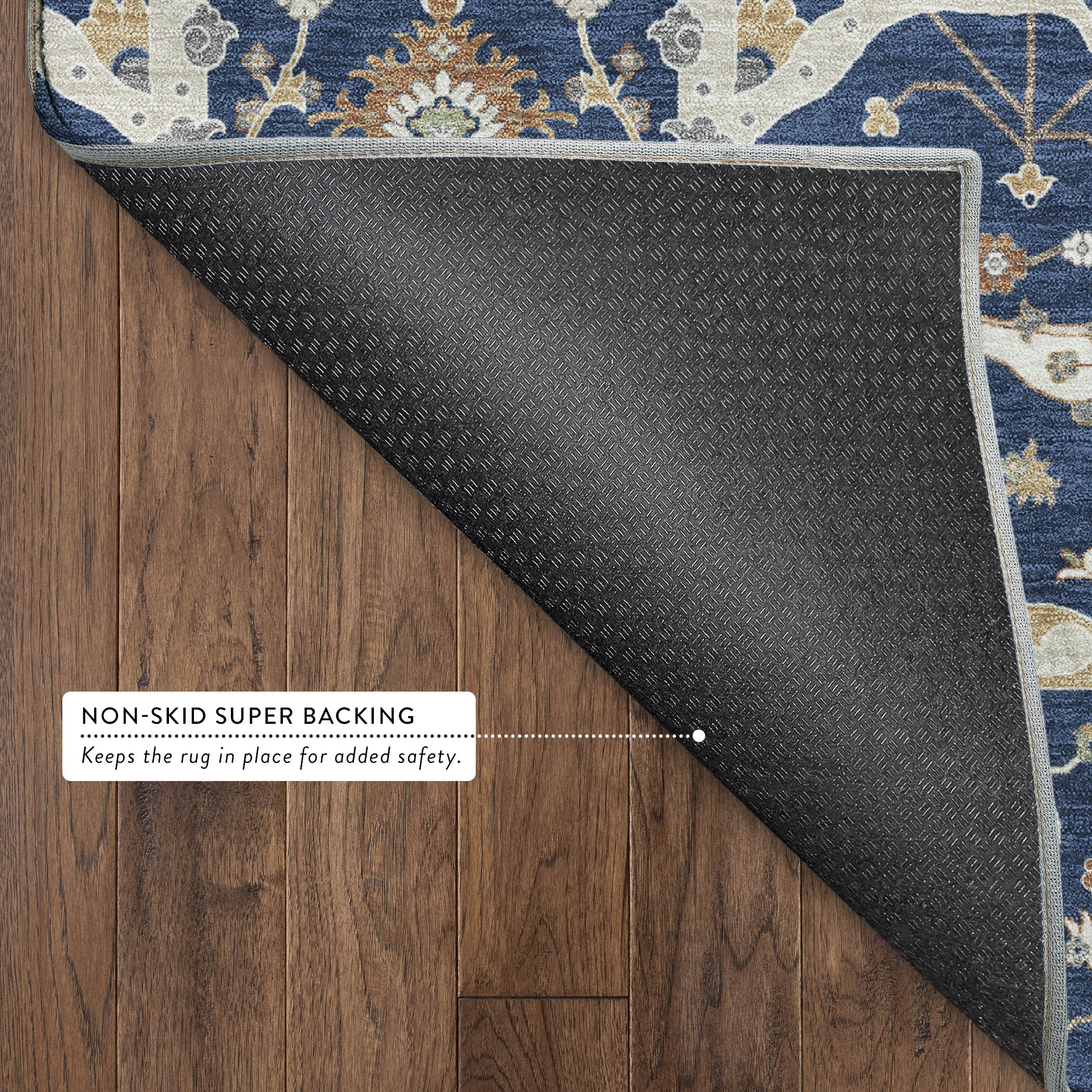 Porto Machine Washable Traditional Navy Blue Rug 1'8" x 2'6" #shape_Rectangle