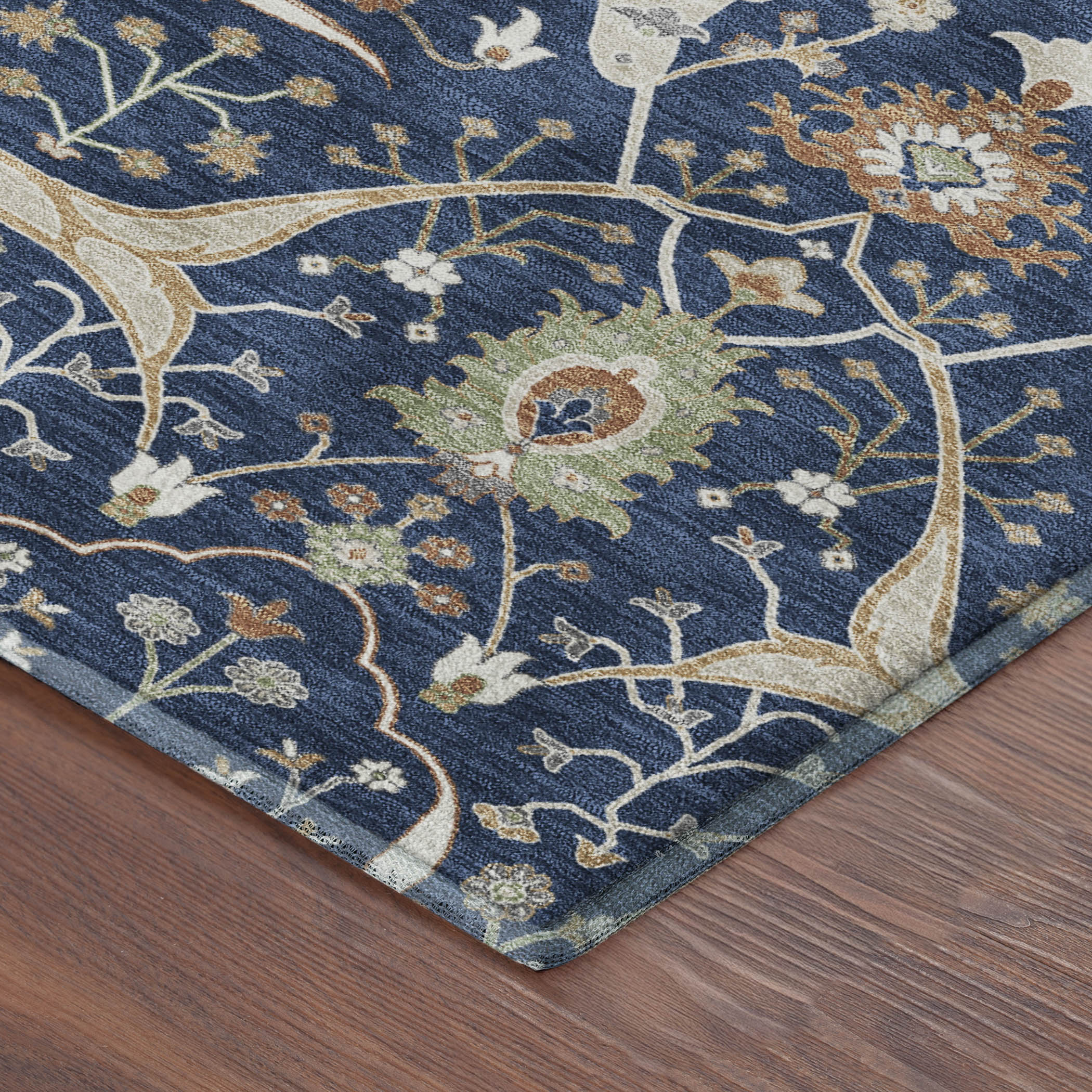 Porto Machine Washable Traditional Navy Blue Rug 1'8" x 2'6" #shape_Rectangle