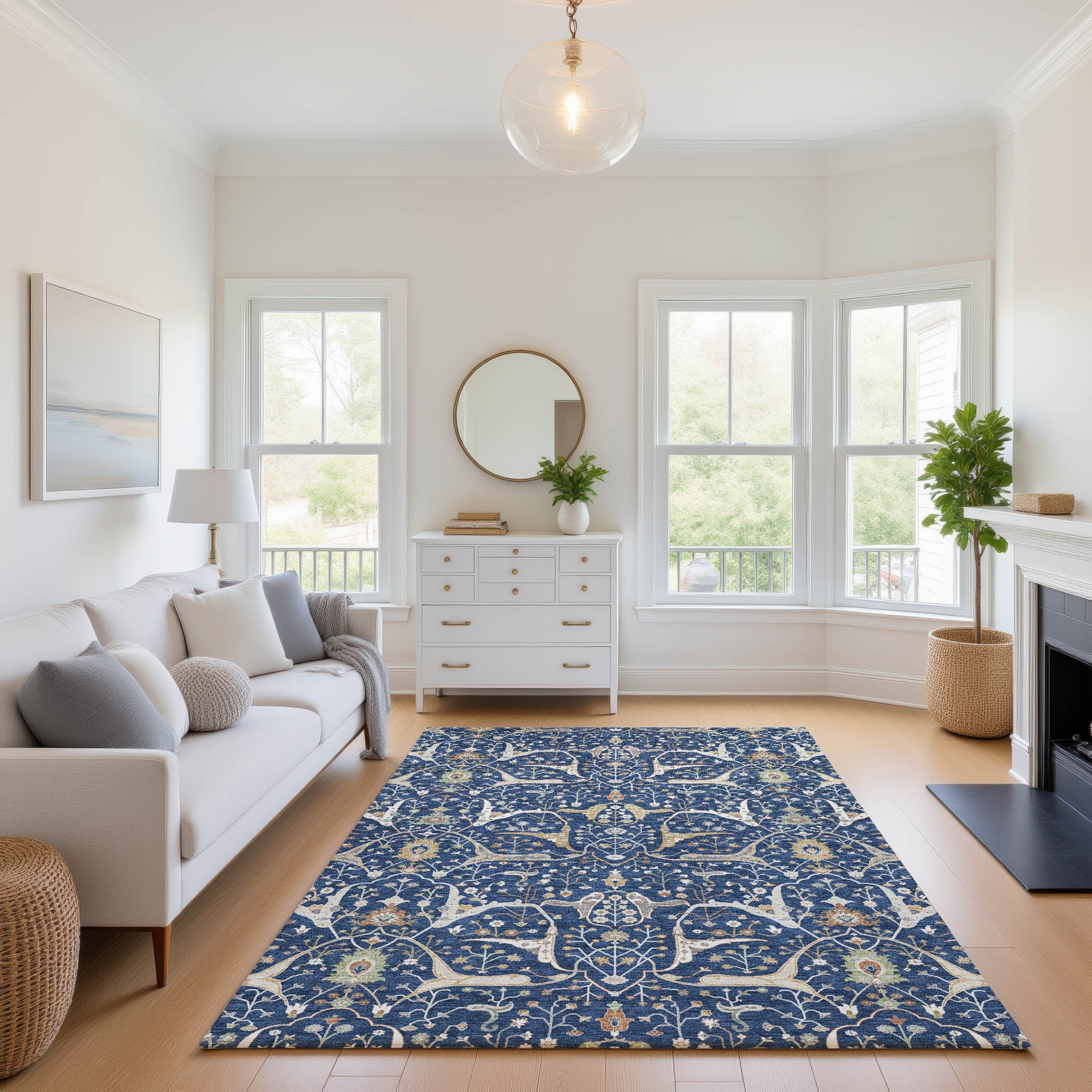Porto Machine Washable Traditional Navy Blue Rug 2'6" x 3'10" #shape_Rectangle