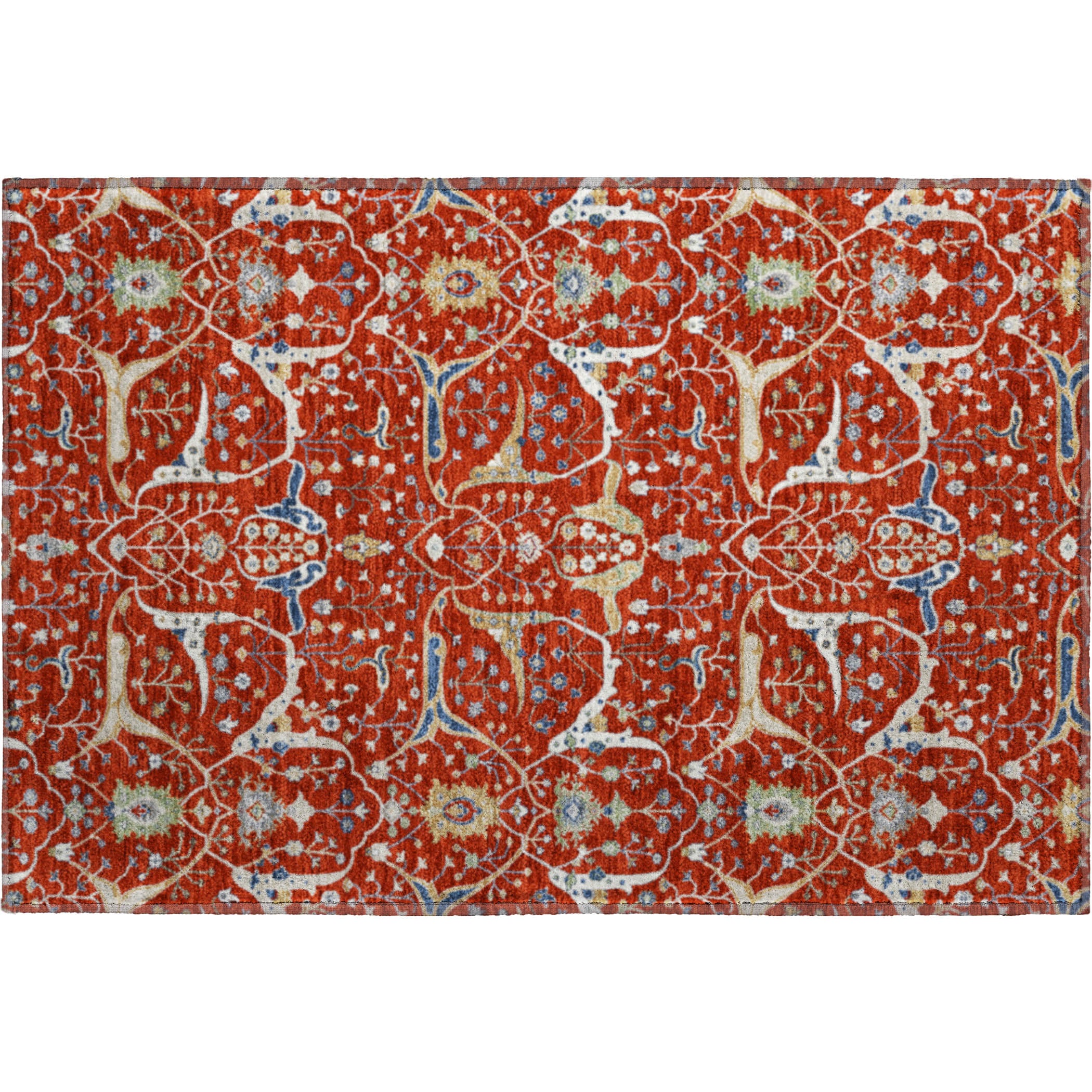 Porto Machine Washable Traditional Red Rug 1'8" x 2'6" #shape_Rectangle