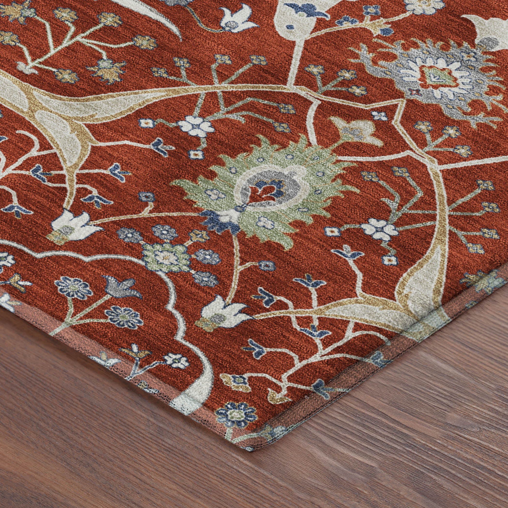 Porto Machine Washable Traditional Red Rug 1'8" x 2'6" #shape_Rectangle