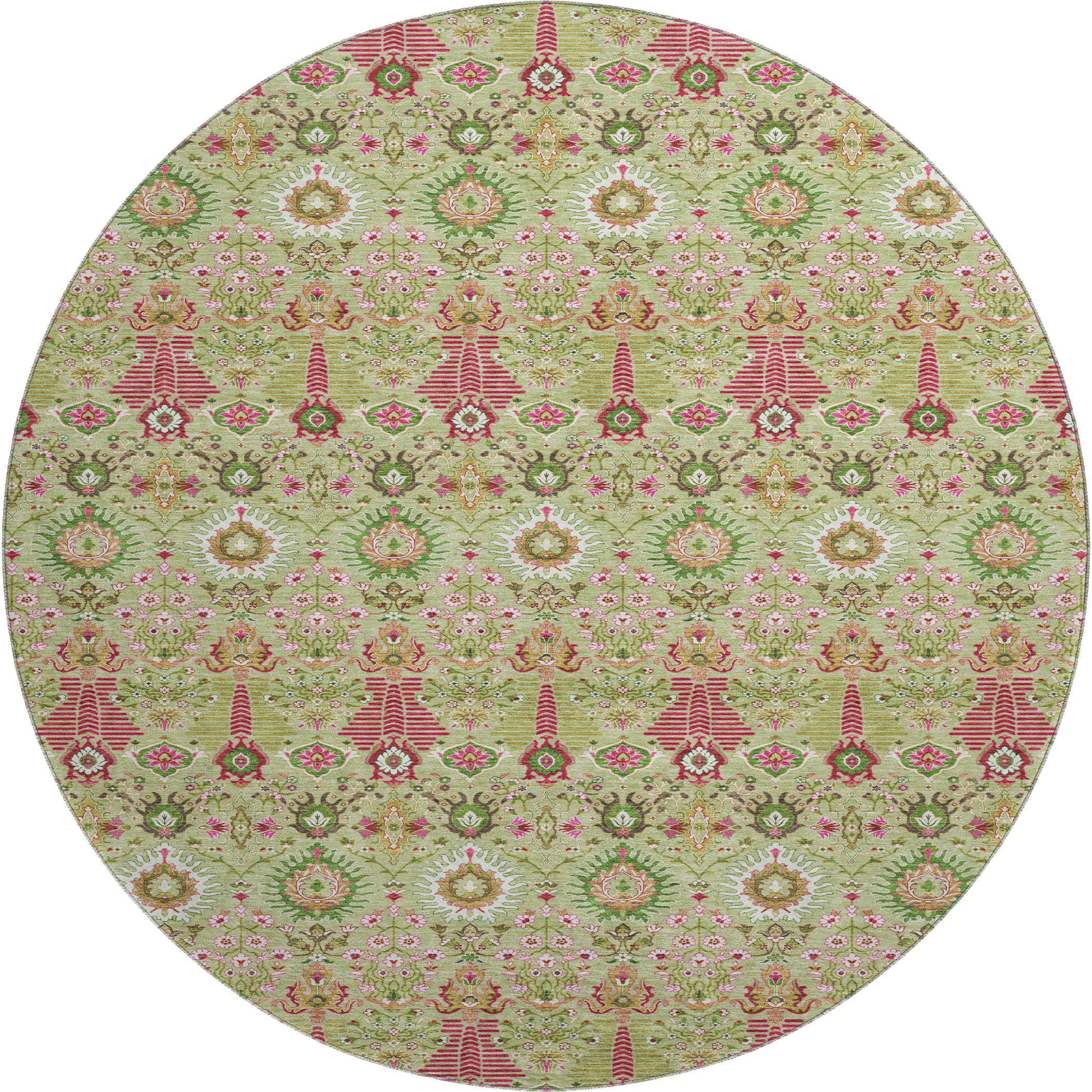 Sintra Machine Washable Traditional Aloe Green Rug 8' x 8' #shape_Round
