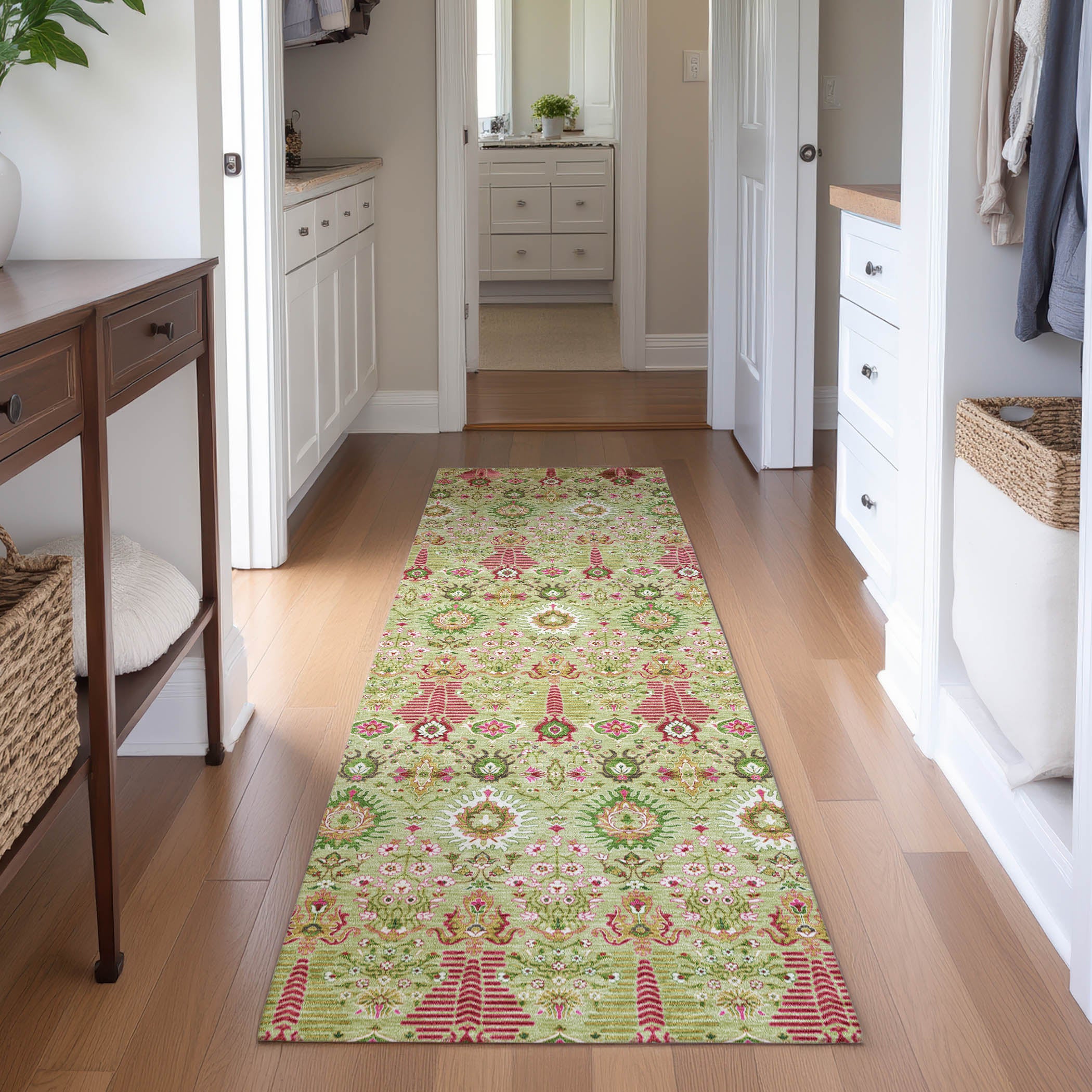 Sintra Machine Washable Traditional Aloe Green Rug 2'3" x 7'6" #shape_Runner