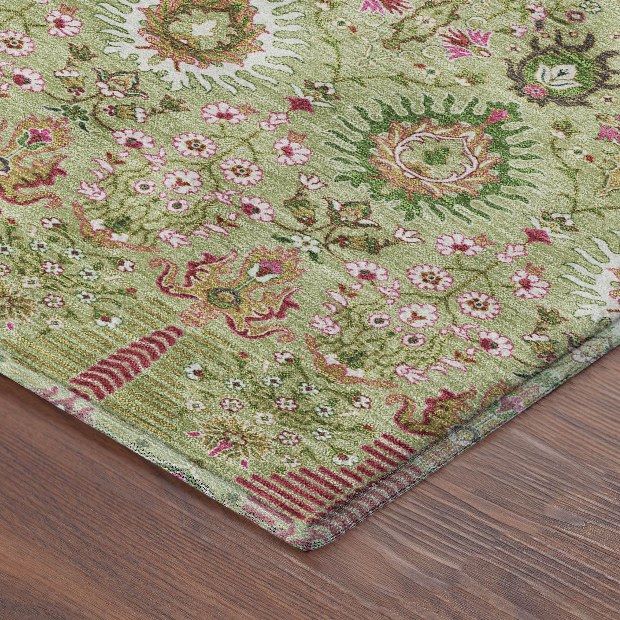 Sintra Machine Washable Traditional Aloe Green Rug 1'8" x 2'6" #shape_Rectangle