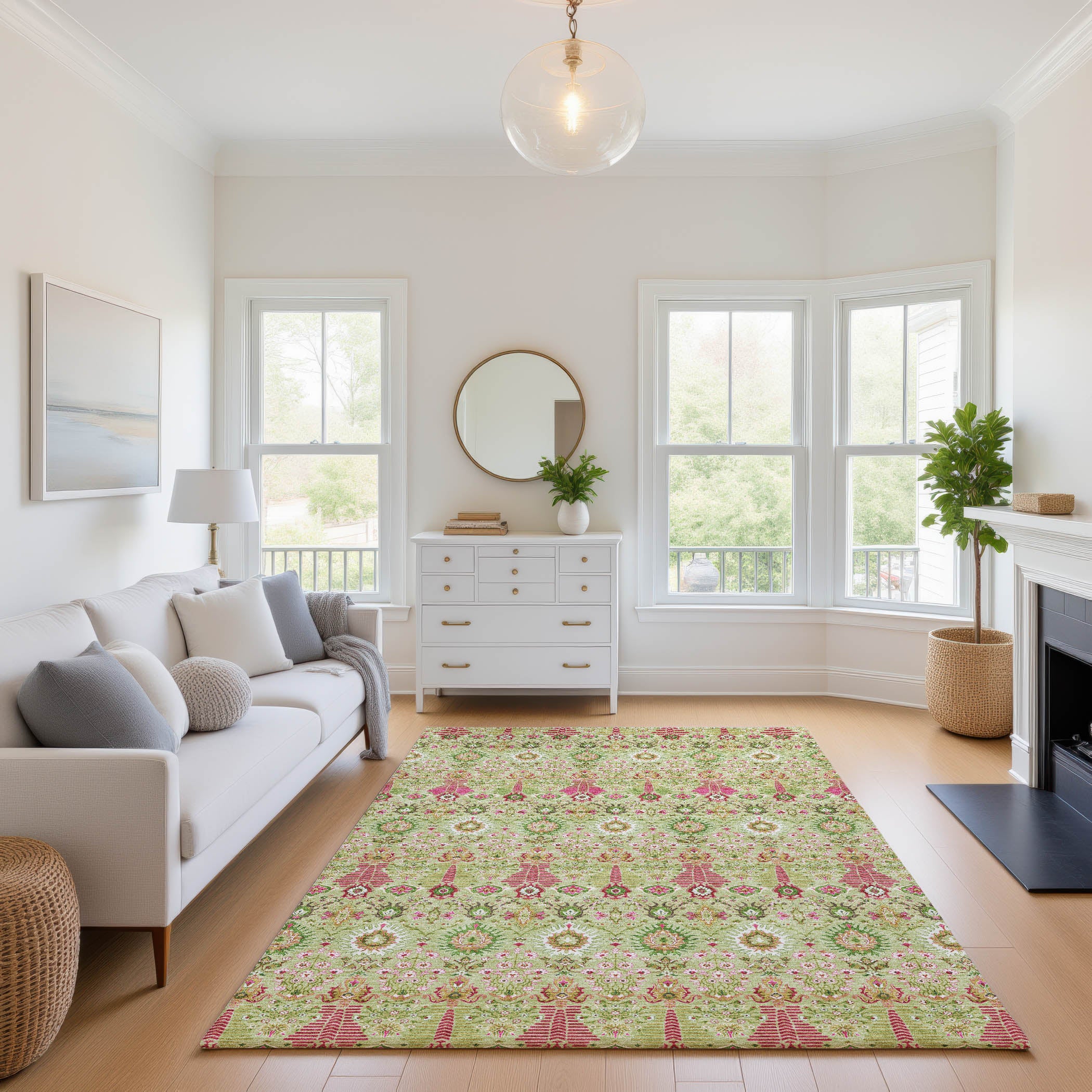 Sintra Machine Washable Traditional Aloe Green Rug 2'6" x 3'10" #shape_Rectangle