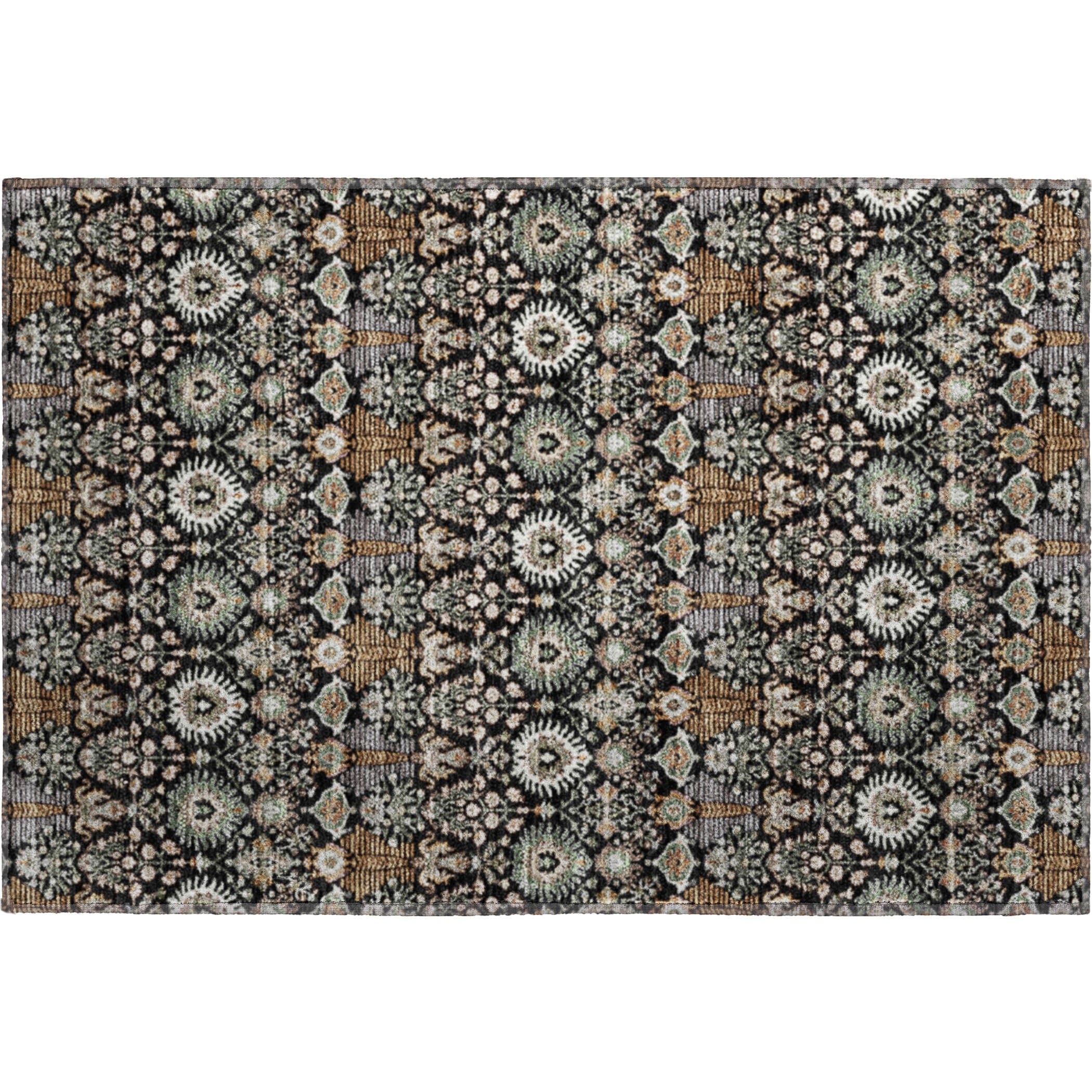 Sintra Machine Washable Traditional Black Rug 1'8" x 2'6" #shape_Rectangle