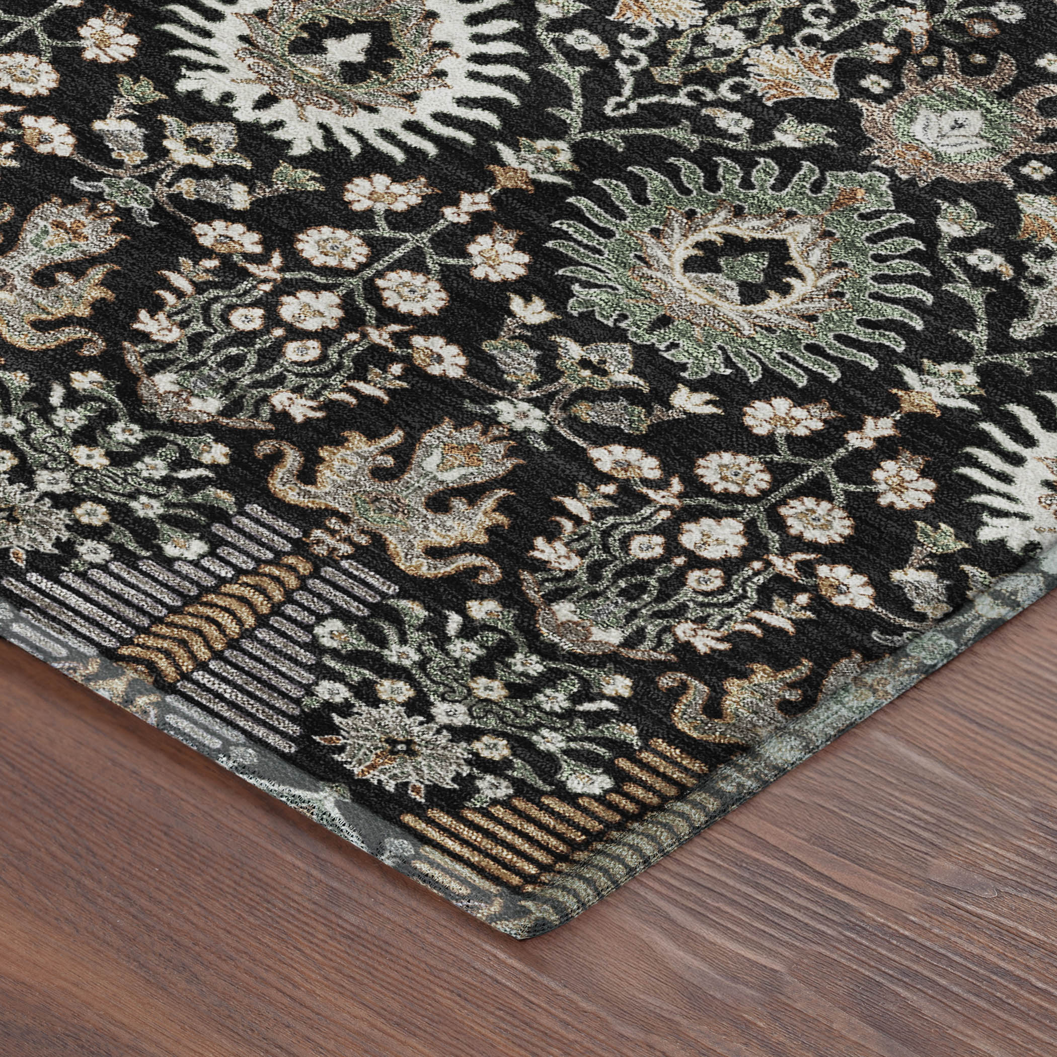 Sintra Machine Washable Traditional Black Rug 1'8" x 2'6" #shape_Rectangle