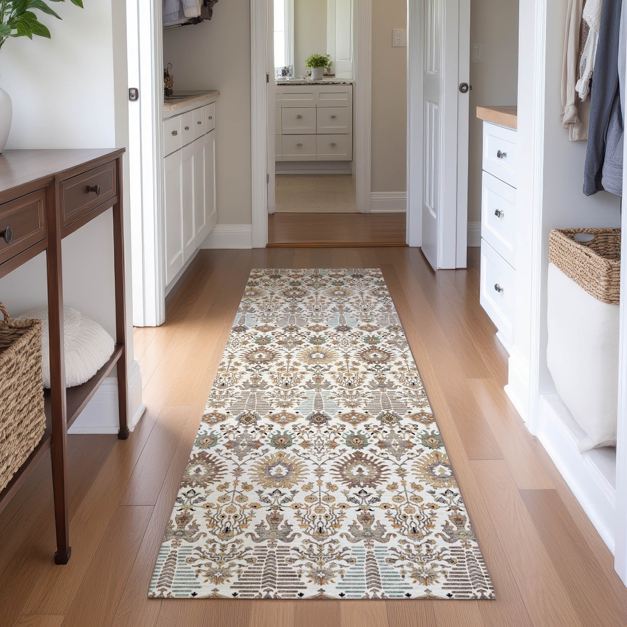Sintra Machine Washable Traditional Ivory Rug 2'3" x 7'6" #shape_Runner