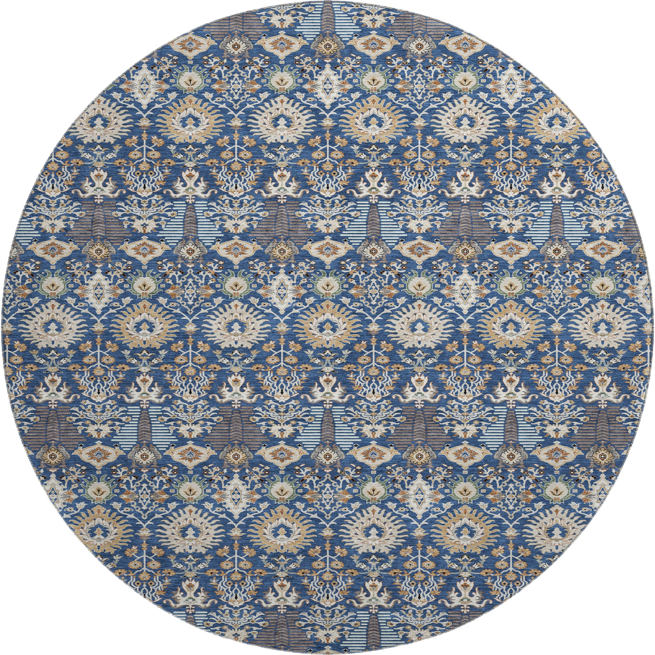 Sintra Machine Washable Traditional Navy Blue Rug 8' x 8' #shape_Round