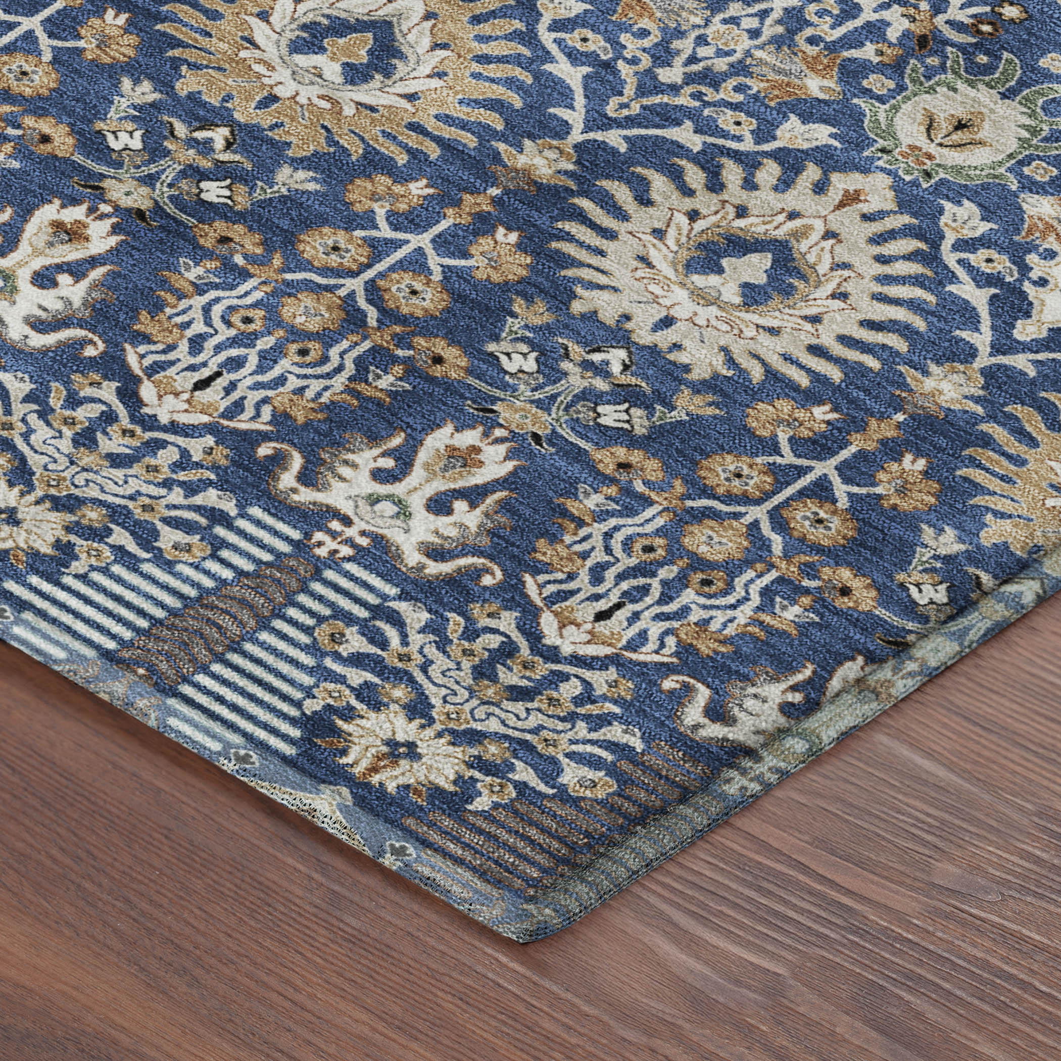 Sintra Machine Washable Traditional Navy Blue Rug 1'8" x 2'6" #shape_Rectangle