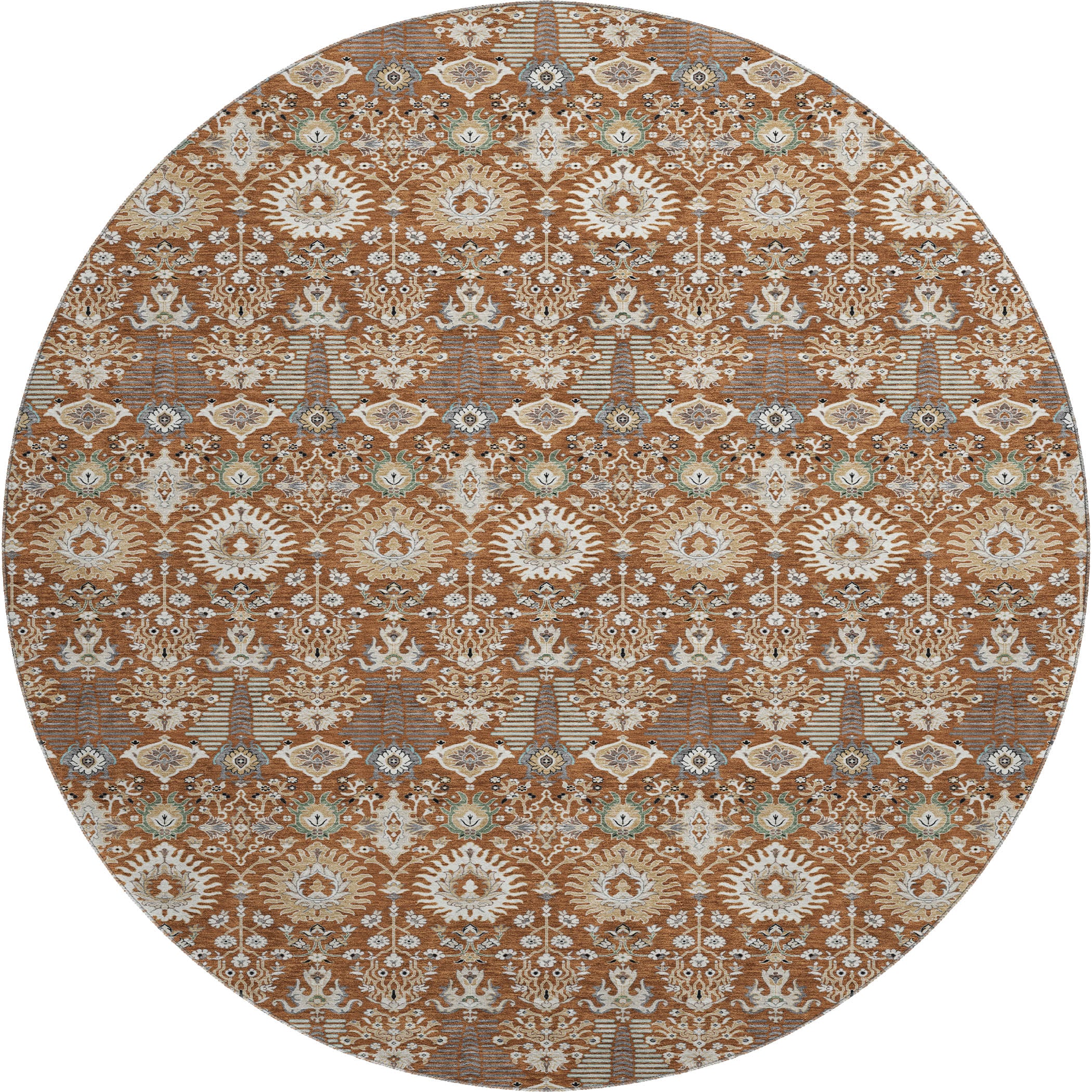Sintra Machine Washable Traditional Paprika Orange Rug 8' x 8' #shape_Round