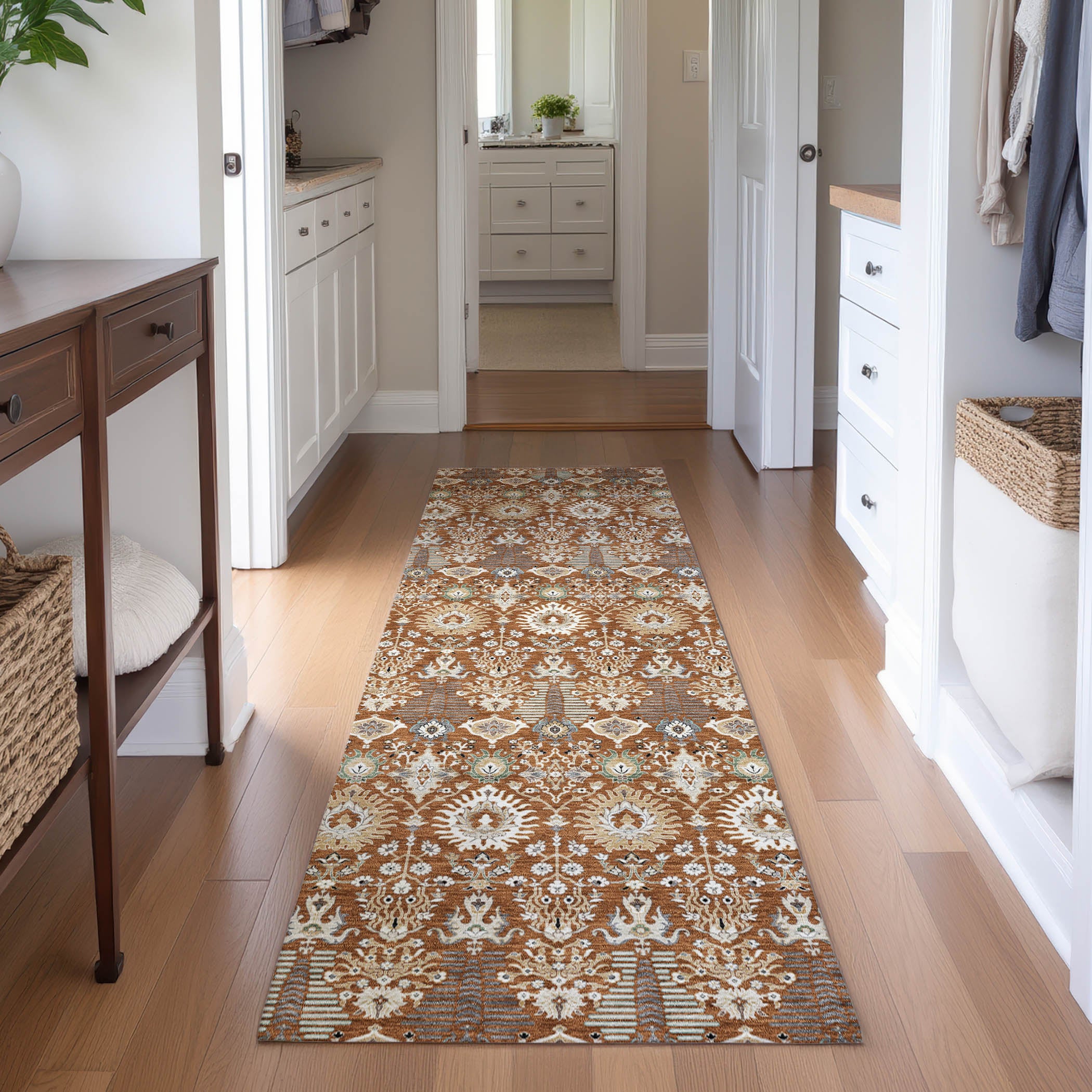 Sintra Machine Washable Traditional Paprika Orange Rug 2'3" x 7'6" #shape_Runner