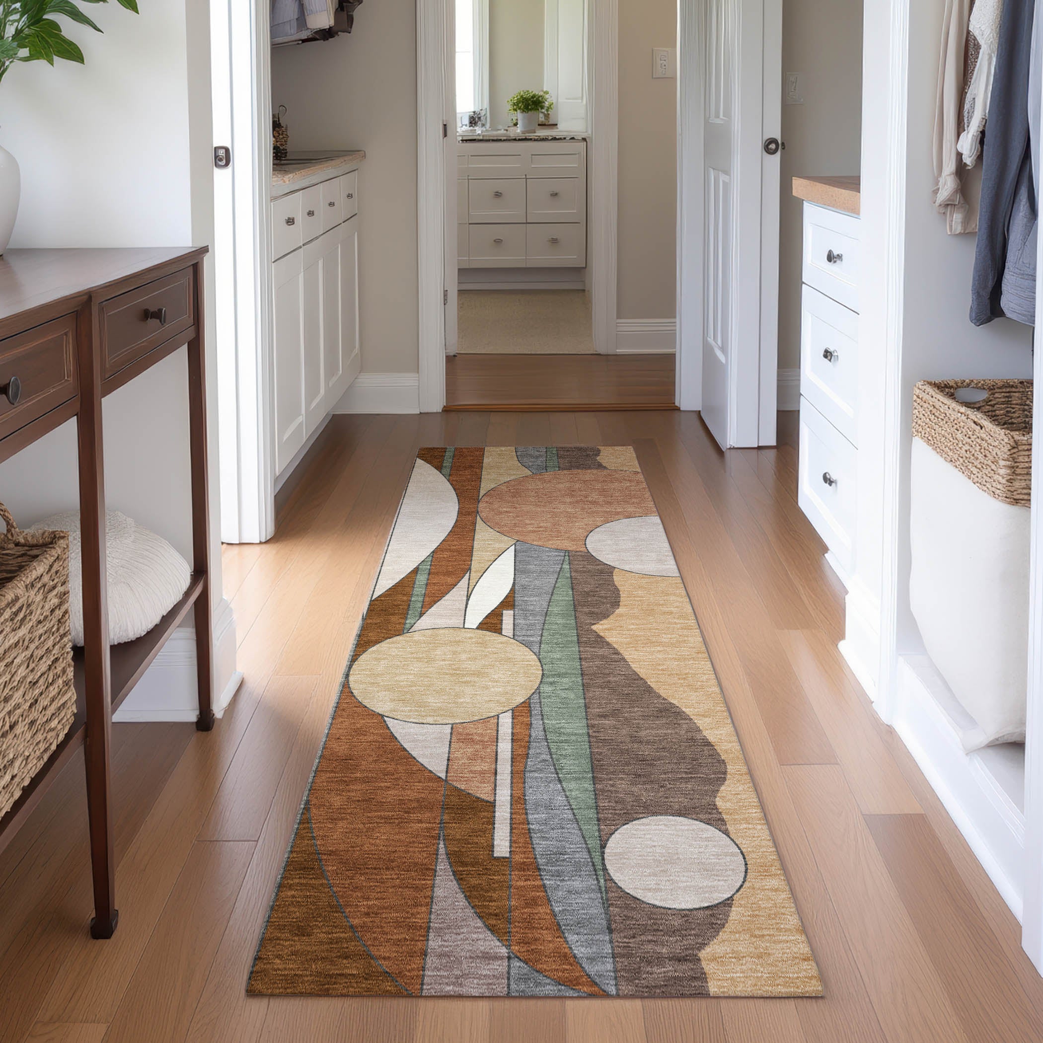 Vienna Machine Washable Transitional Copper Orange Rug 2'3" x 7'6" #shape_Runner
