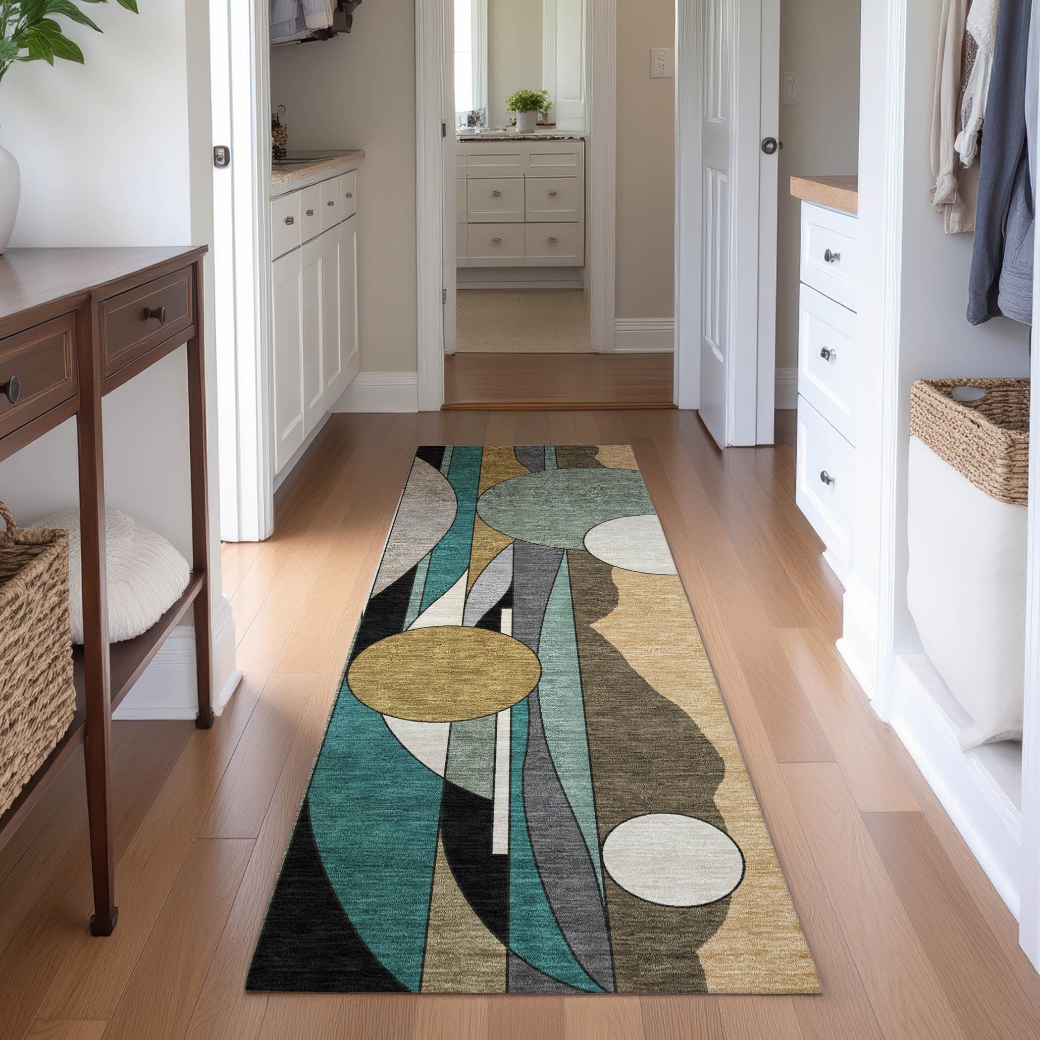Vienna Machine Washable Transitional Taupe Brown Rug 2'3" x 7'6" #shape_Runner