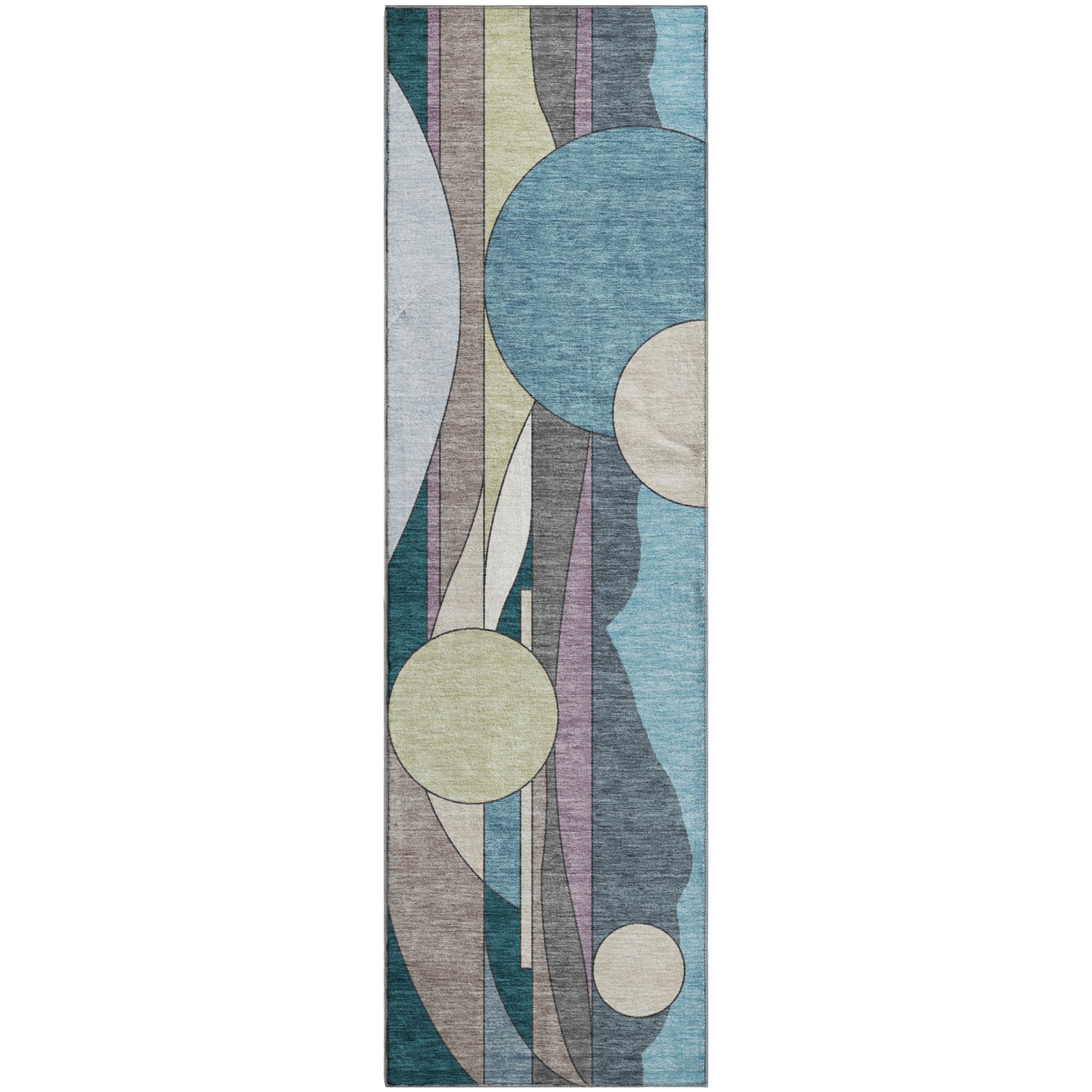 Vienna Machine Washable Transitional Teal Rug 2'3" x 7'6" #shape_Runner
