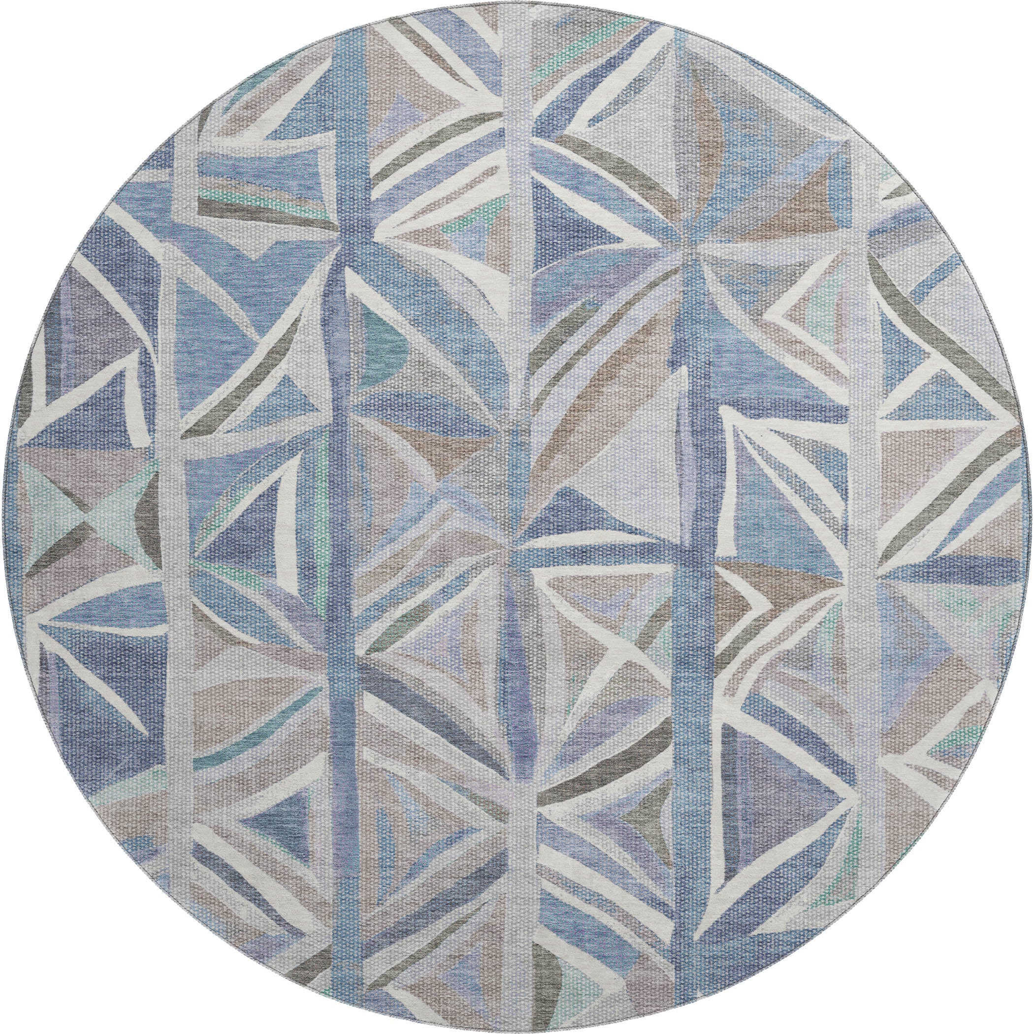 Split Machine Washable Transitional Denim Blue Rug 8' x 8' #shape_Round
