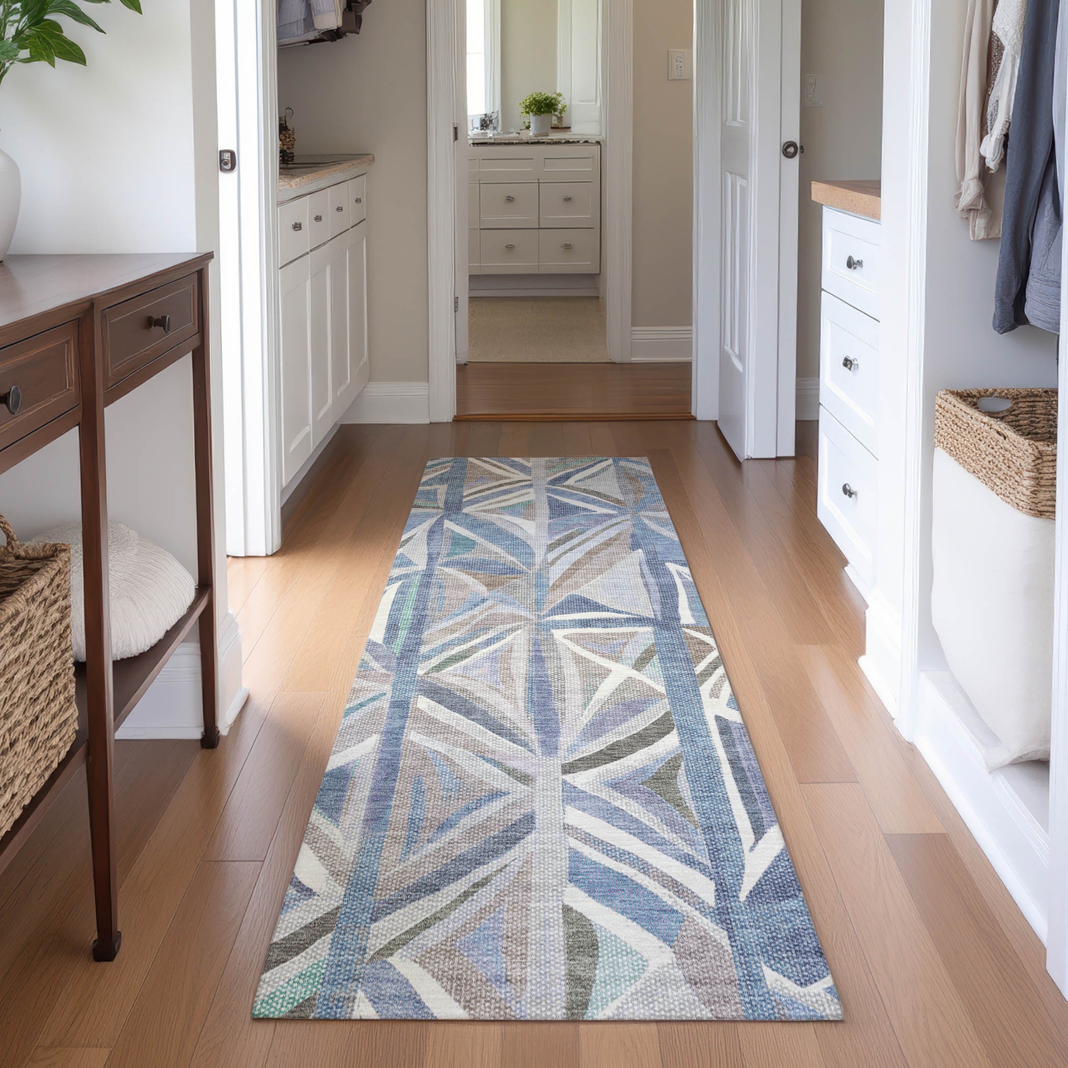 Split Machine Washable Transitional Denim Blue Rug 2'3" x 7'6" #shape_Runner
