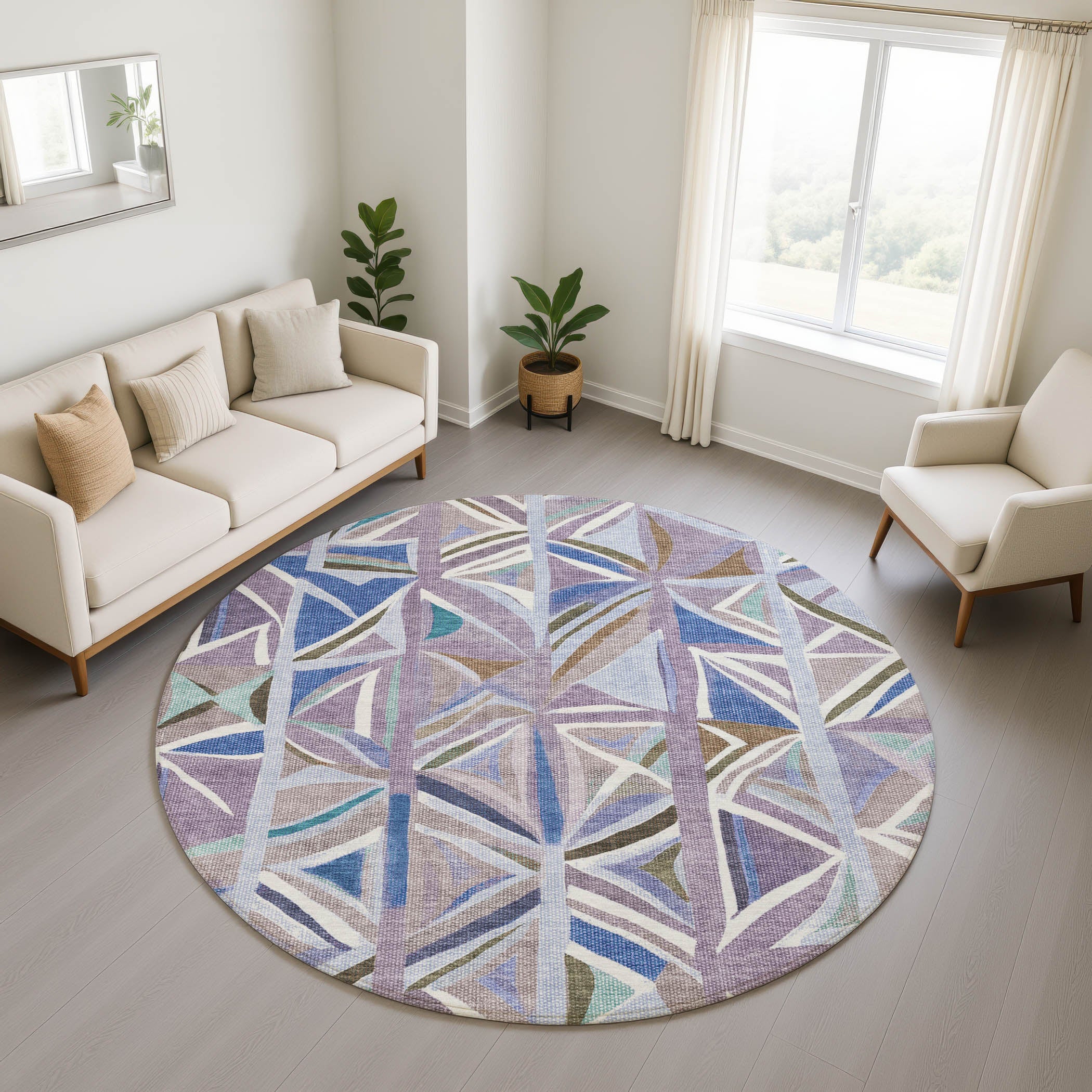 Split Machine Washable Transitional Lavender Purple Rug 8' x 8' #shape_Round