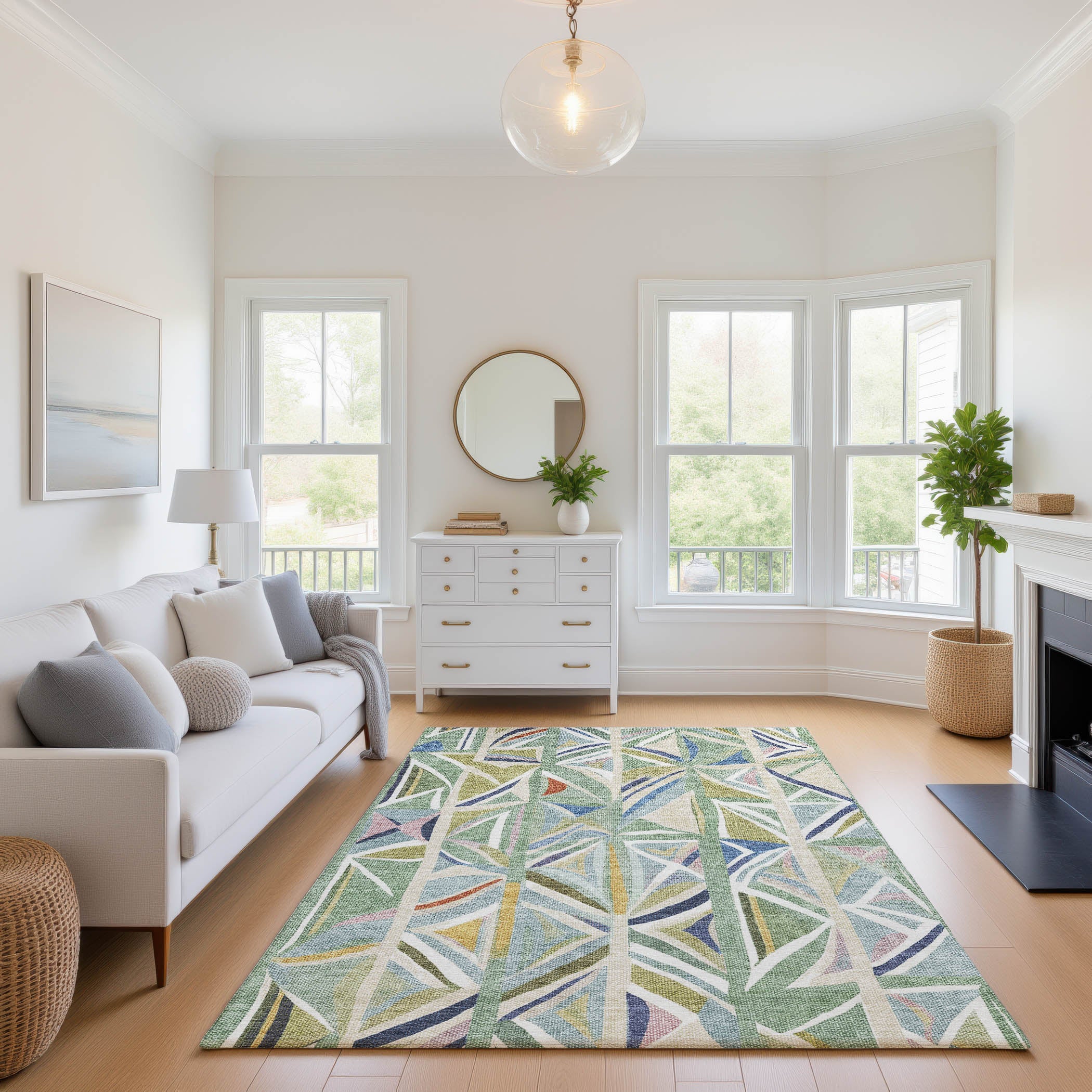 Split Machine Washable Transitional Sage Green Rug 2'6" x 3'10" #shape_Rectangle