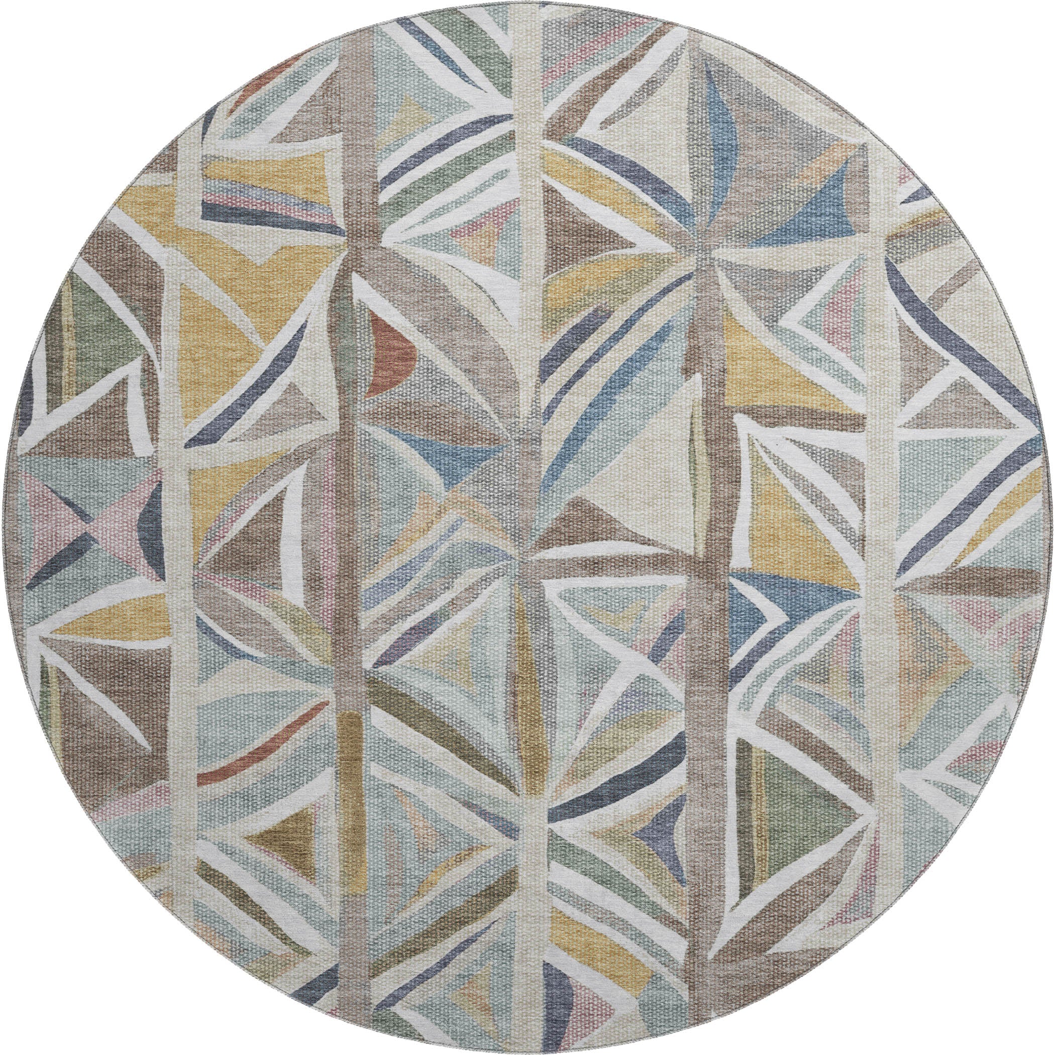 Split Machine Washable Transitional Taupe Brown Rug 8' x 8' #shape_Round