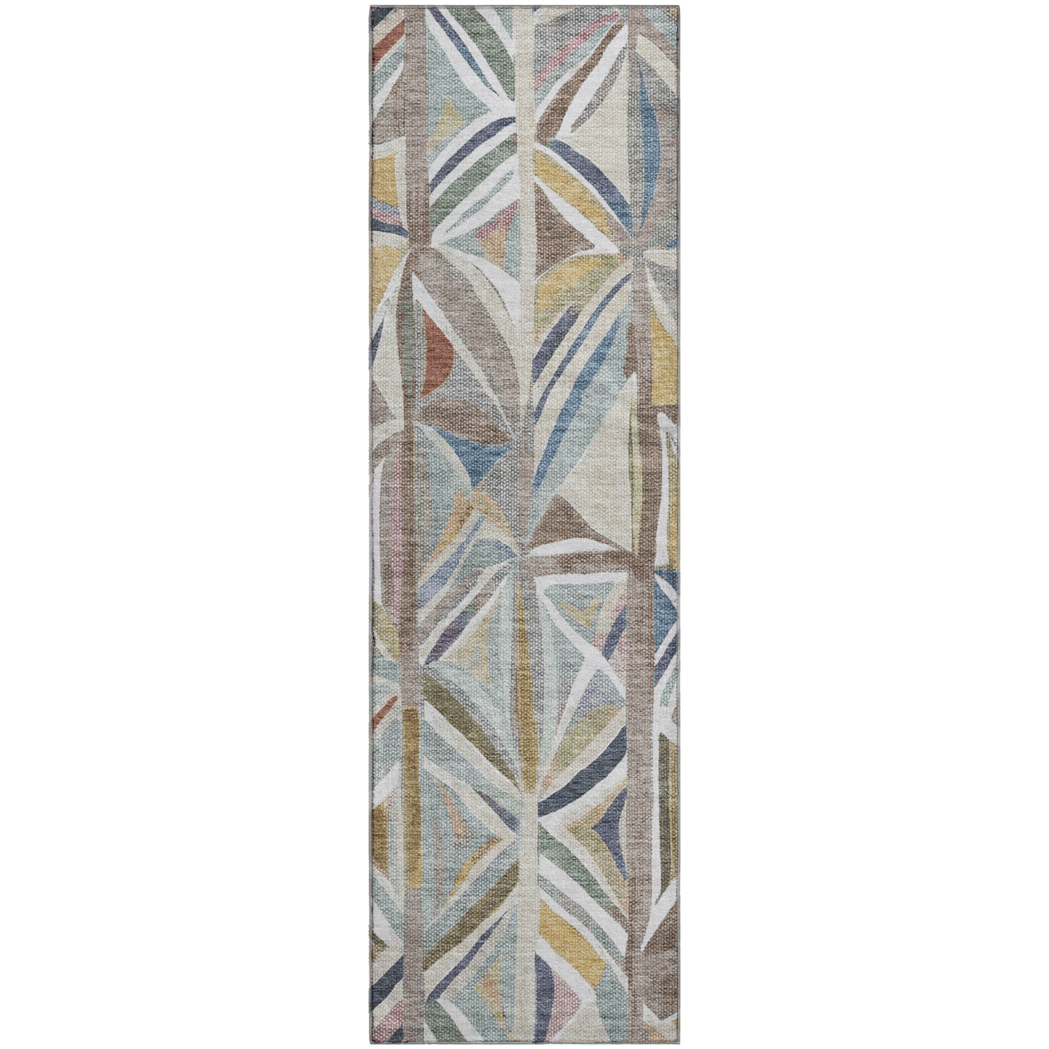 Split Machine Washable Transitional Taupe Brown Rug 2'3" x 7'6" #shape_Runner