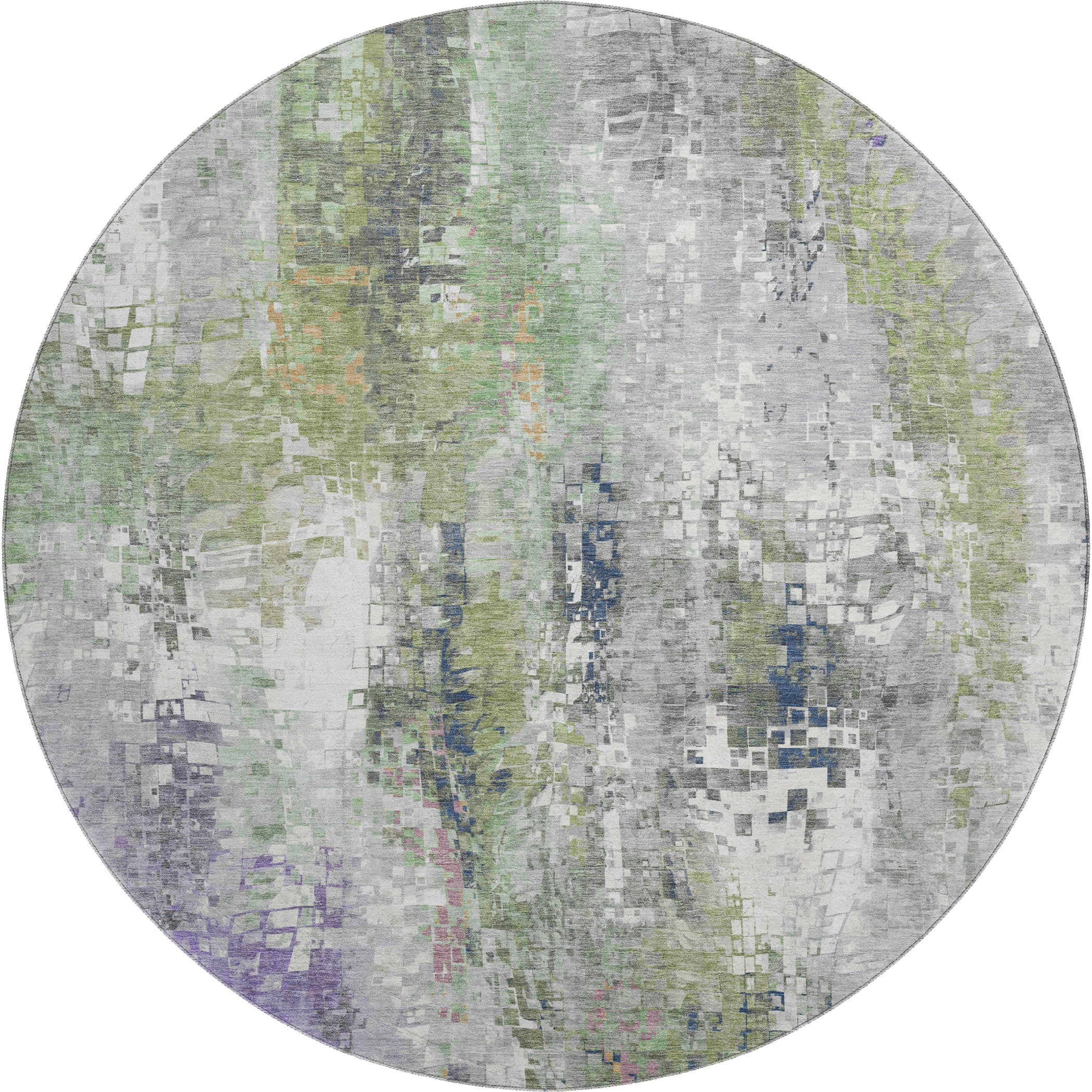 Lima Machine Washable Transitional Aloe Green Rug 8' x 8' #shape_Round