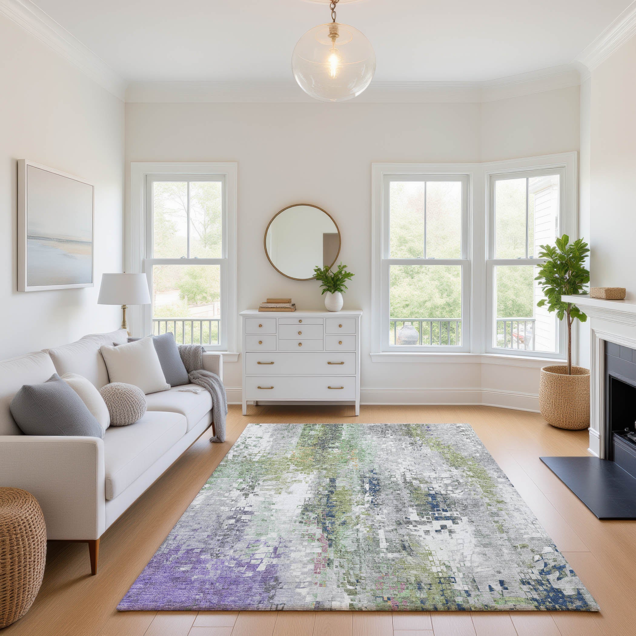 Lima Machine Washable Transitional Aloe Green Rug 2'6" x 3'10" #shape_Rectangle