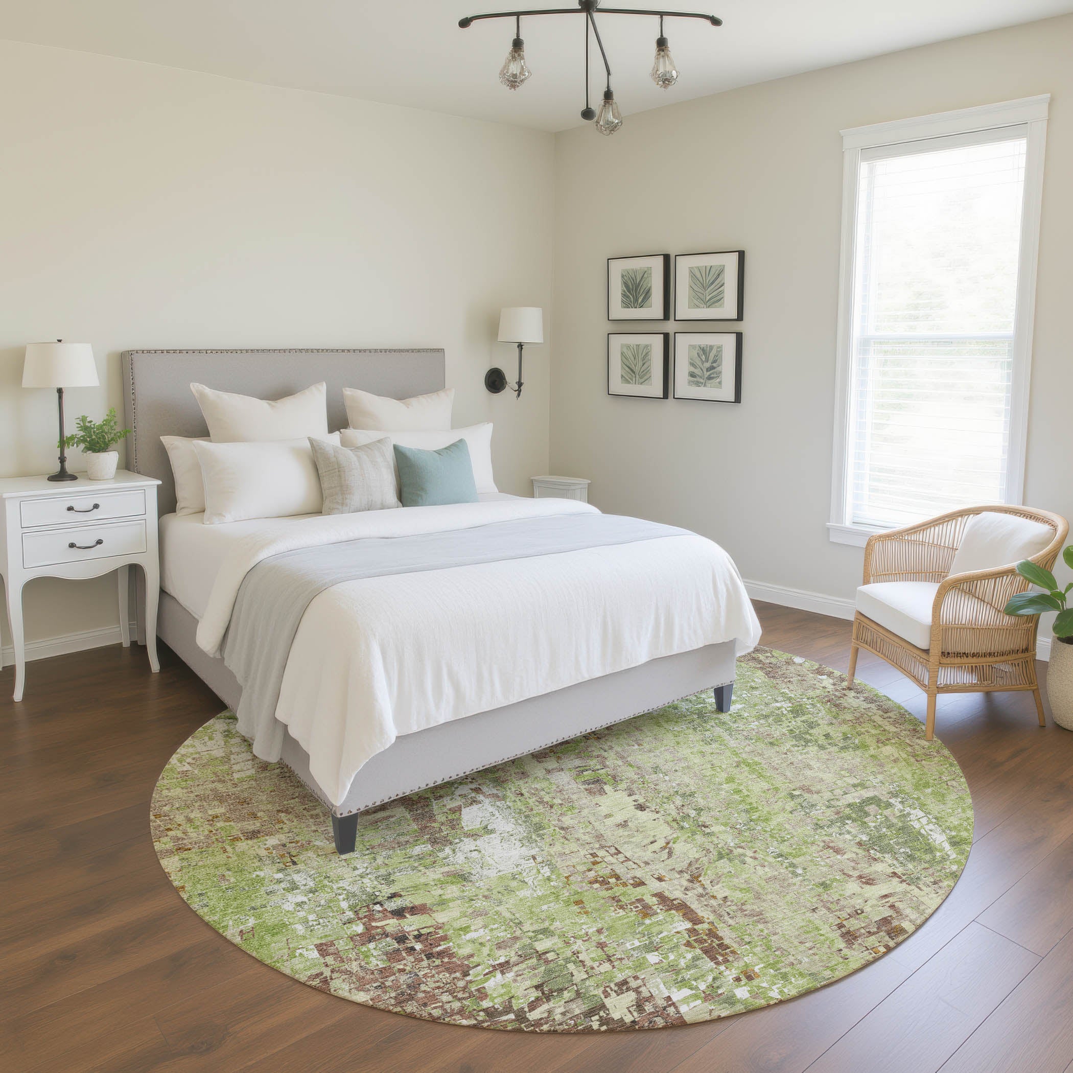 Lima Machine Washable Transitional Green Rug 8' x 8' #shape_Round